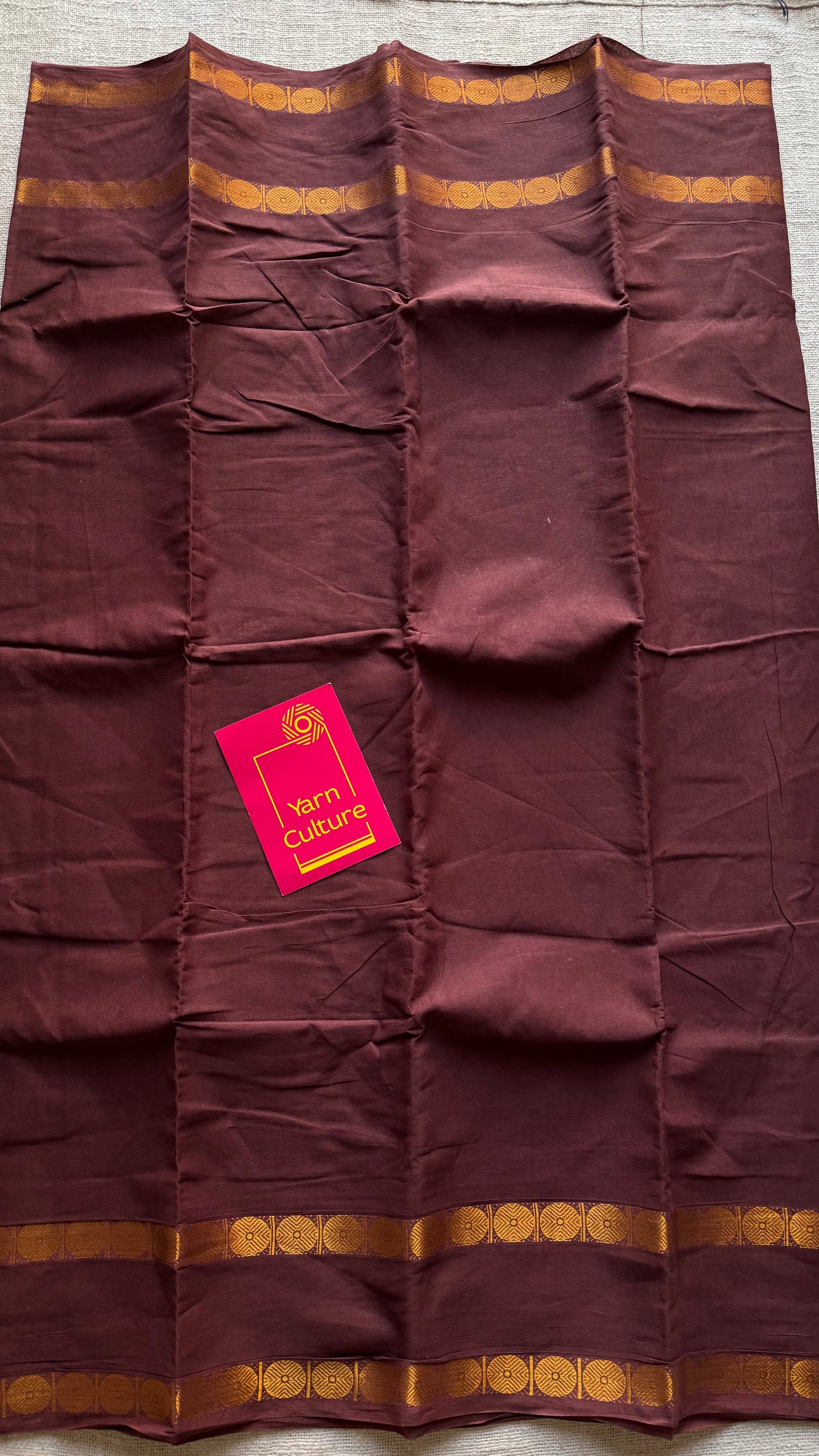 Brown with round motif gap border, kattuchayam dyed madurai cotton saree - YCCOTNMSFE114