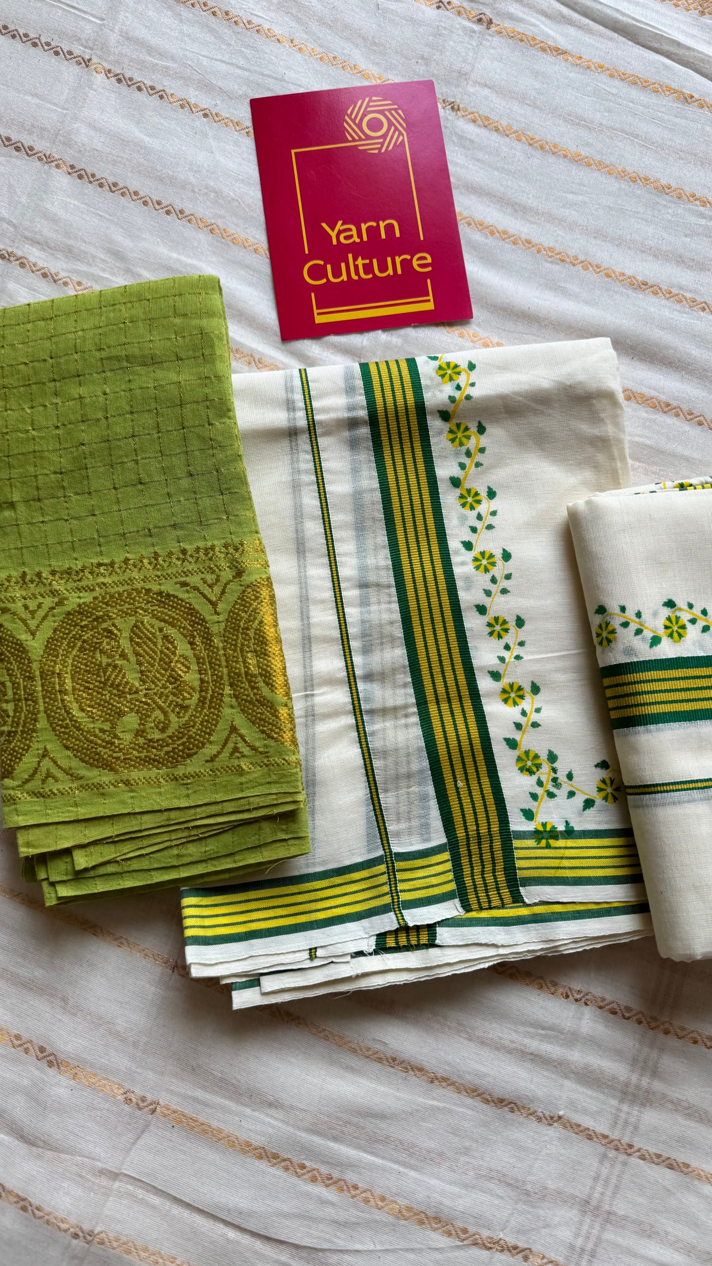 Set mund, green and yellow flowers - YCIEON110