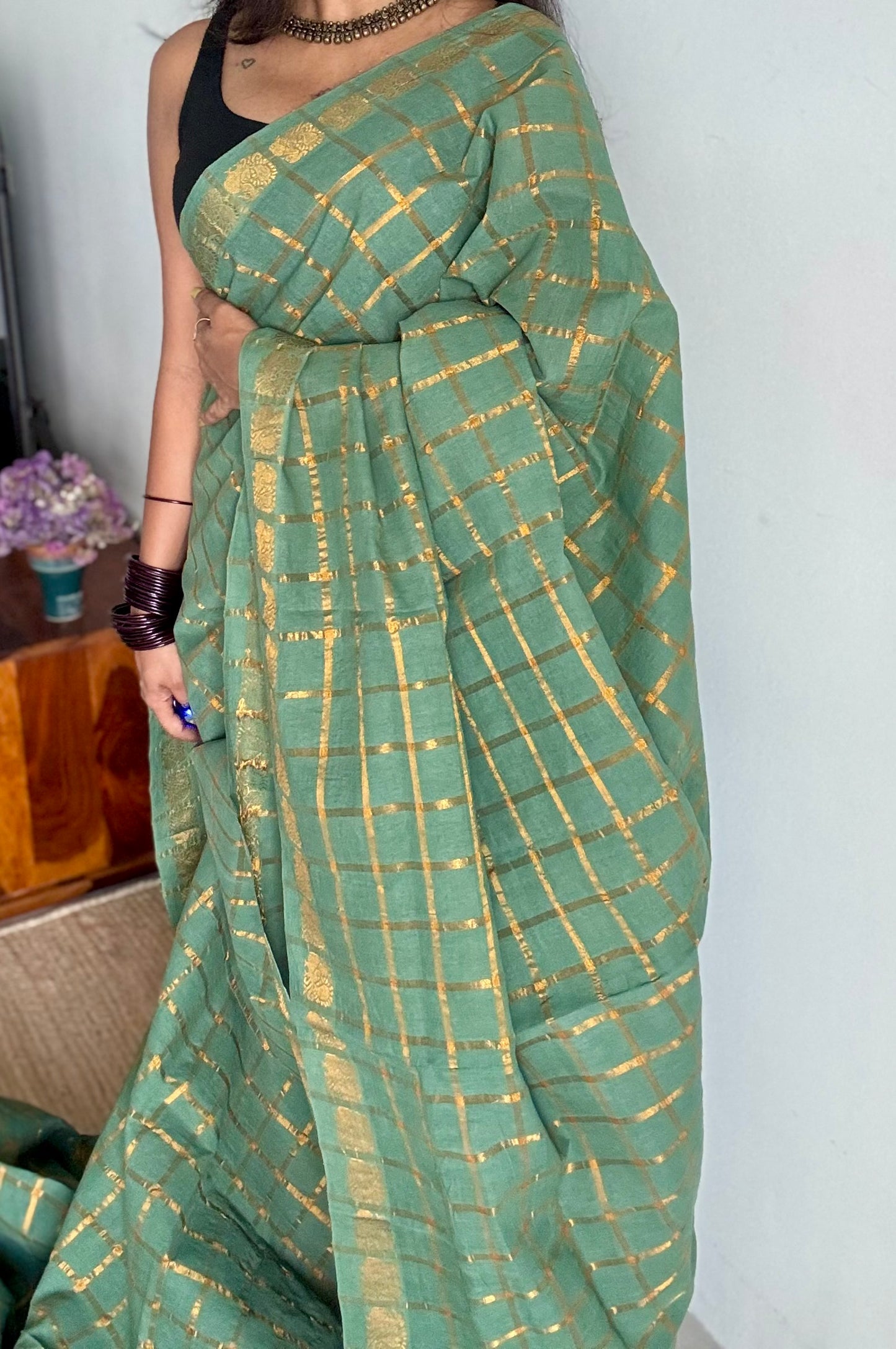 Mint green pavithra kattam kattuchayam dyed madurai cotton saree - YCCOTNMSFE125