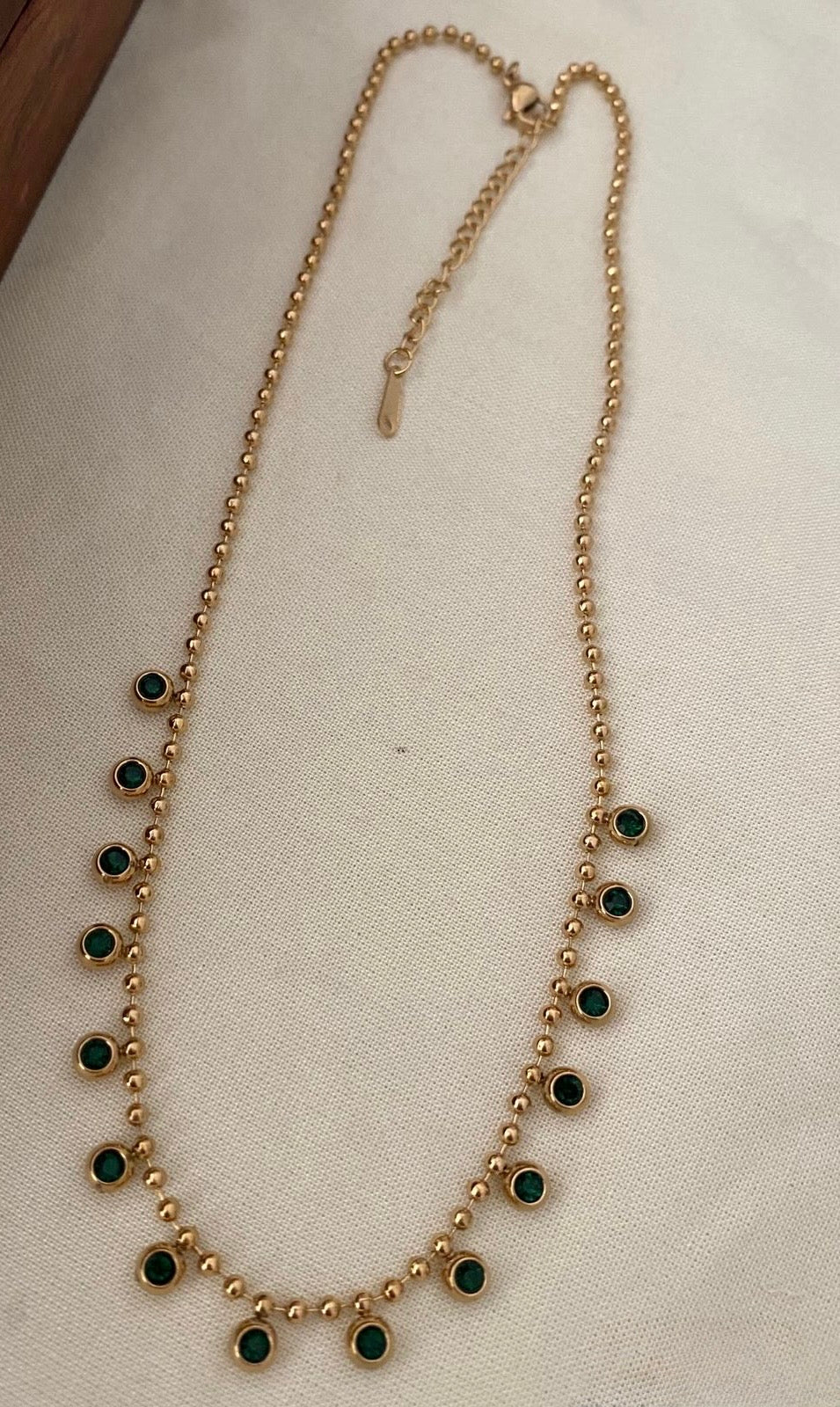 Gold plated chain, green multi stones - YCGPC408