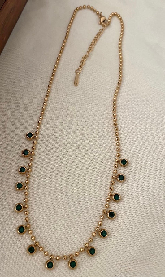 Gold plated chain, green multi stones - YCGPC408