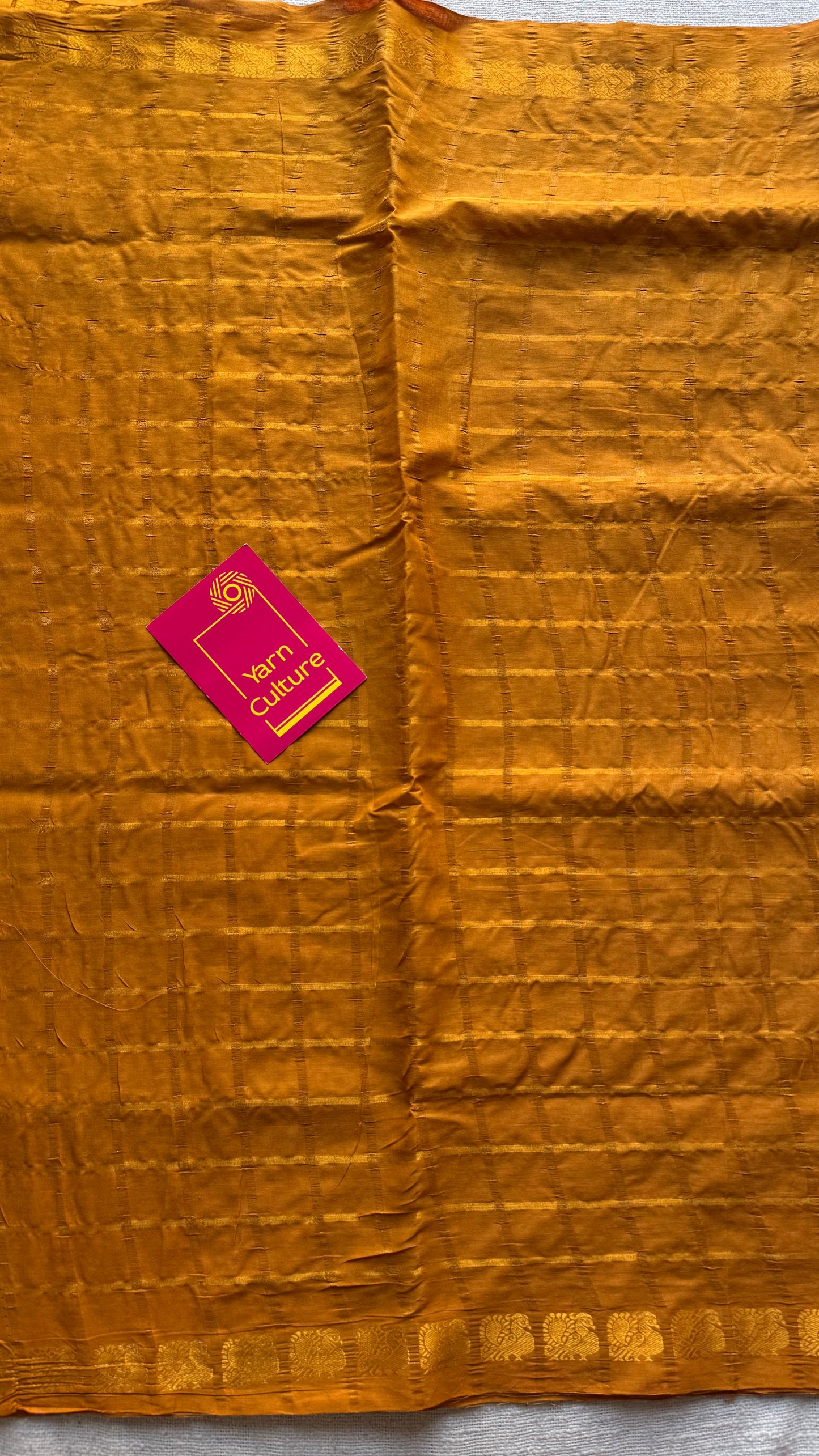 Turmeric yellow pavithra kattam kattuchayam dyed madurai cotton saree - YCCOTNMSFE141