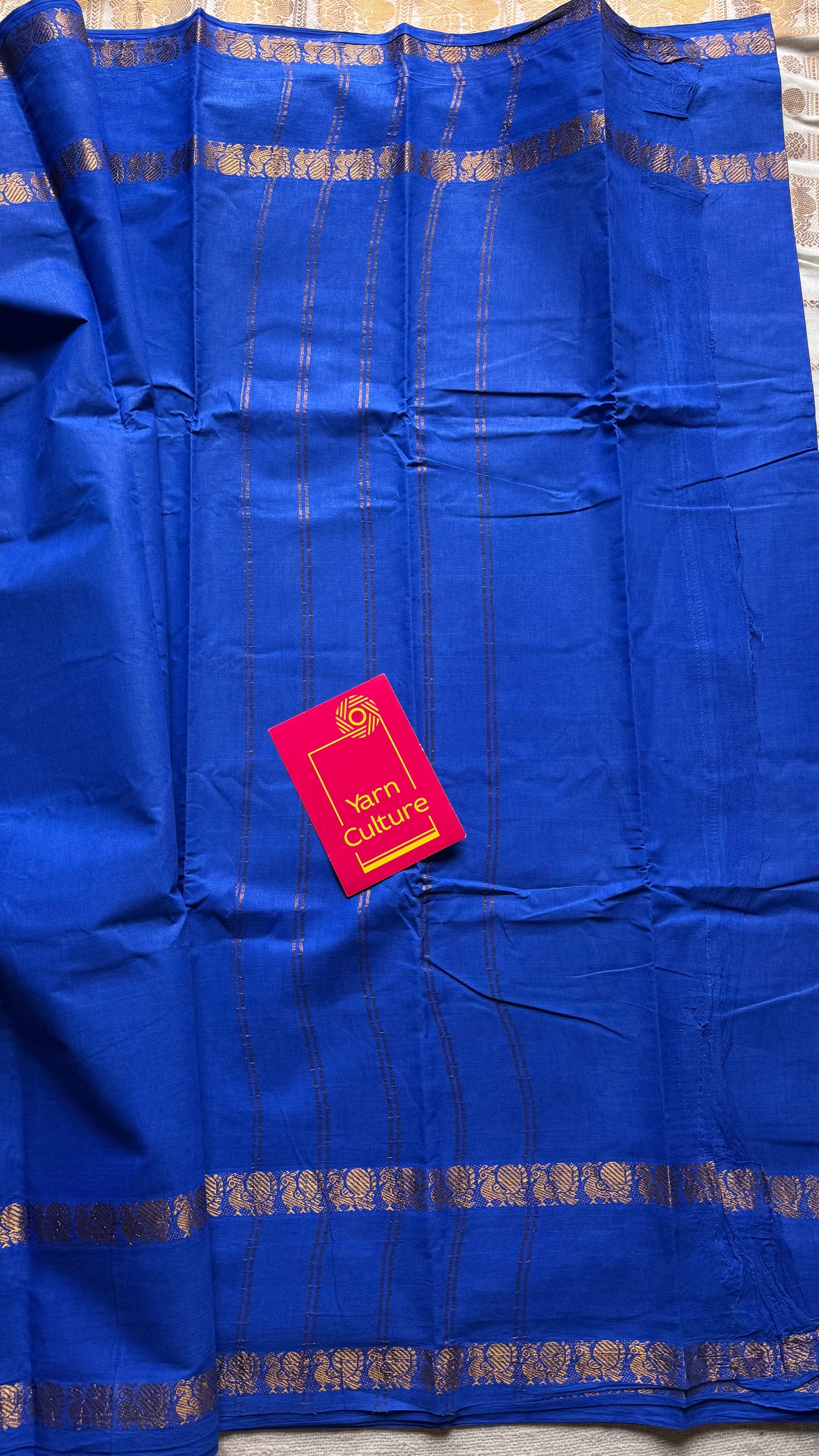 Electric blue rettaipettu peacock gap border, kattuchayam dyed madurai cotton saree  - YCCOTNMSJUL01