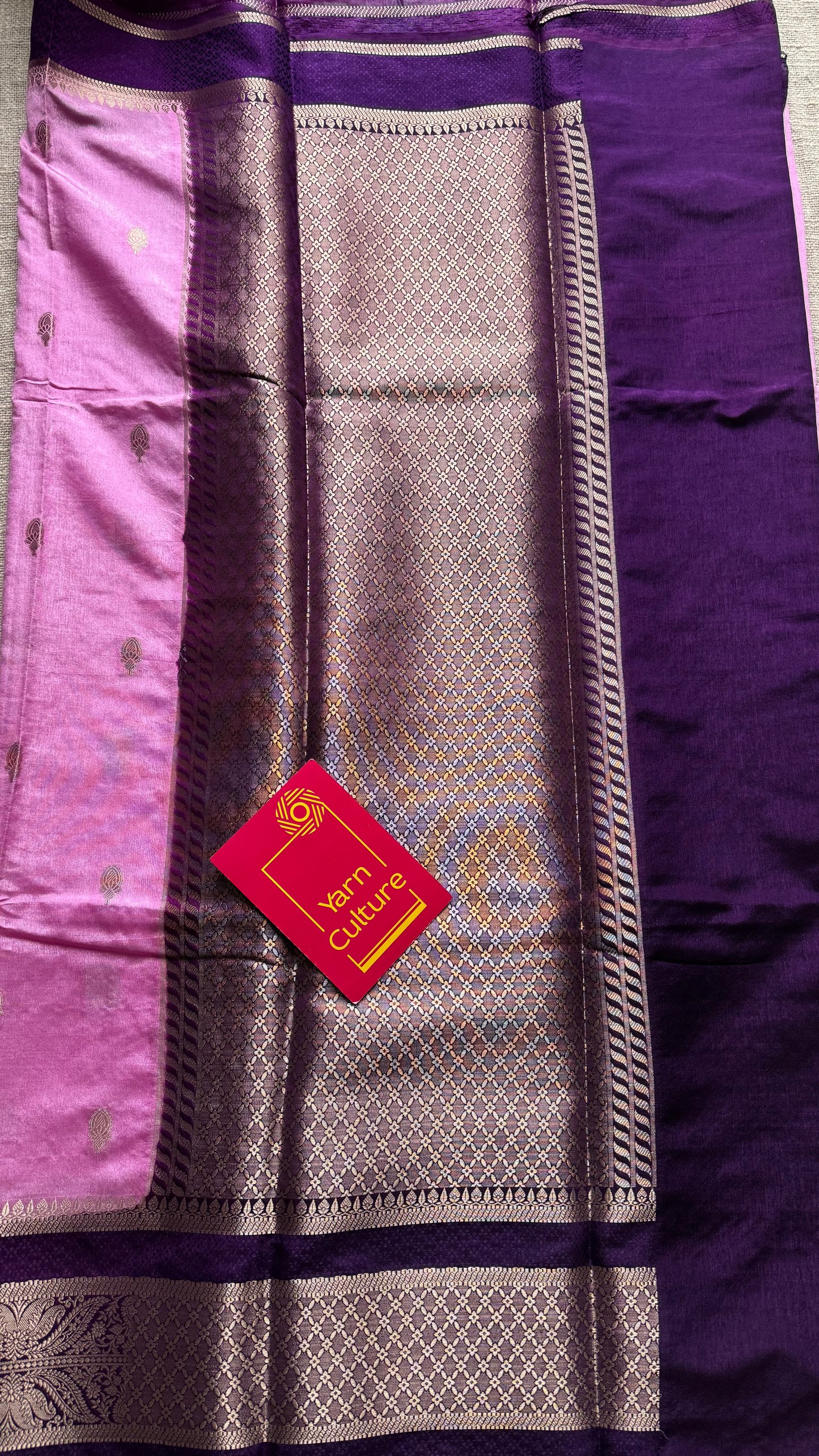 Pink with purple border, Banarasi semi-silk - YCDESE04