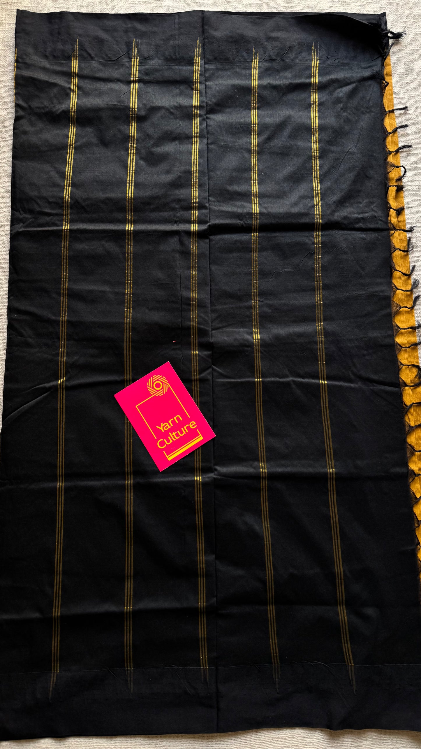 Turmeric yellow with black temple border, cotton silk - YCCOTNCSDE94