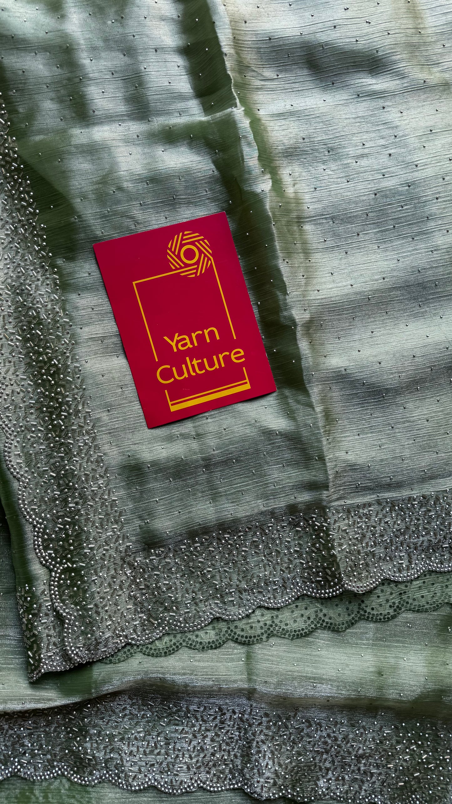 Minty Glimmer - pastel mint green dual tone space silk, jarkhan stone work - YCDOSNO38