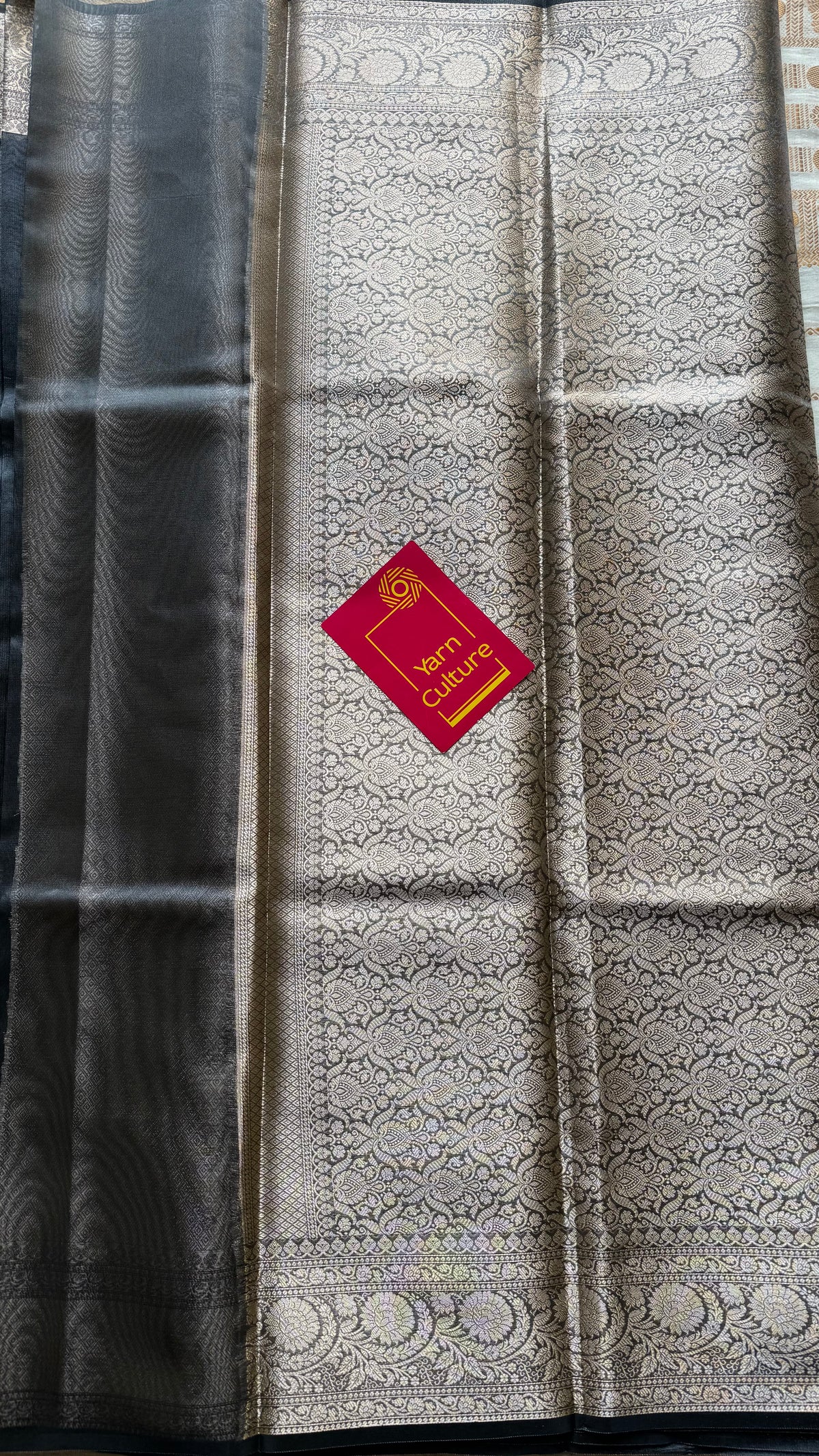 Grey tissue Banarasi saree with zari border - YCBLTOC91