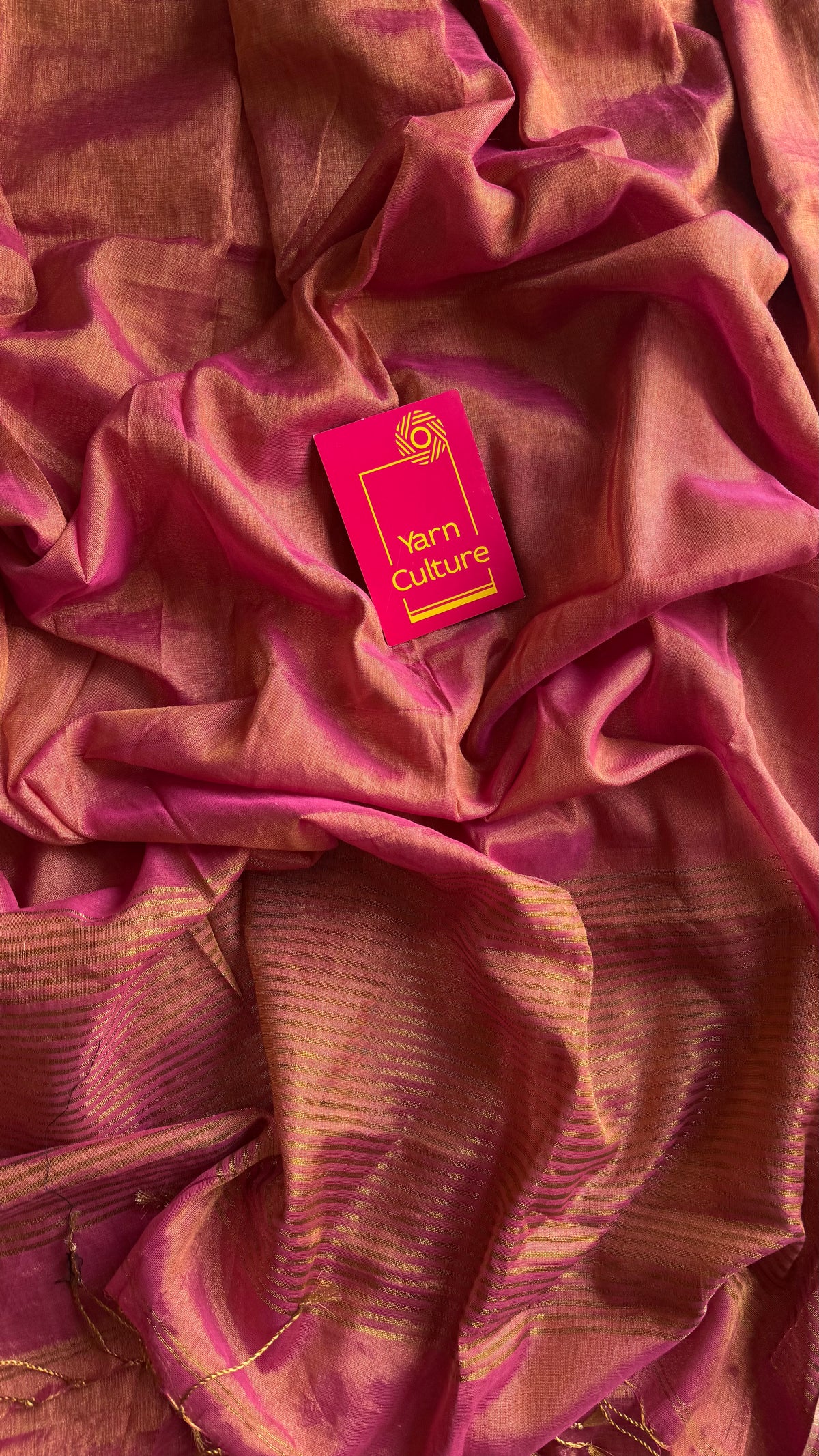 Rani pink with gold, dual tone metallic tissue linen saree - YCBCLTOC55