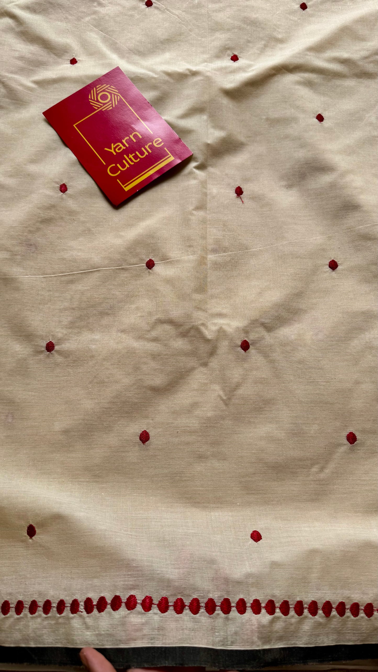 Lakshmi : Manjadi - red embroidery, sandal & black, soft kerala cotton - YCIEON164
