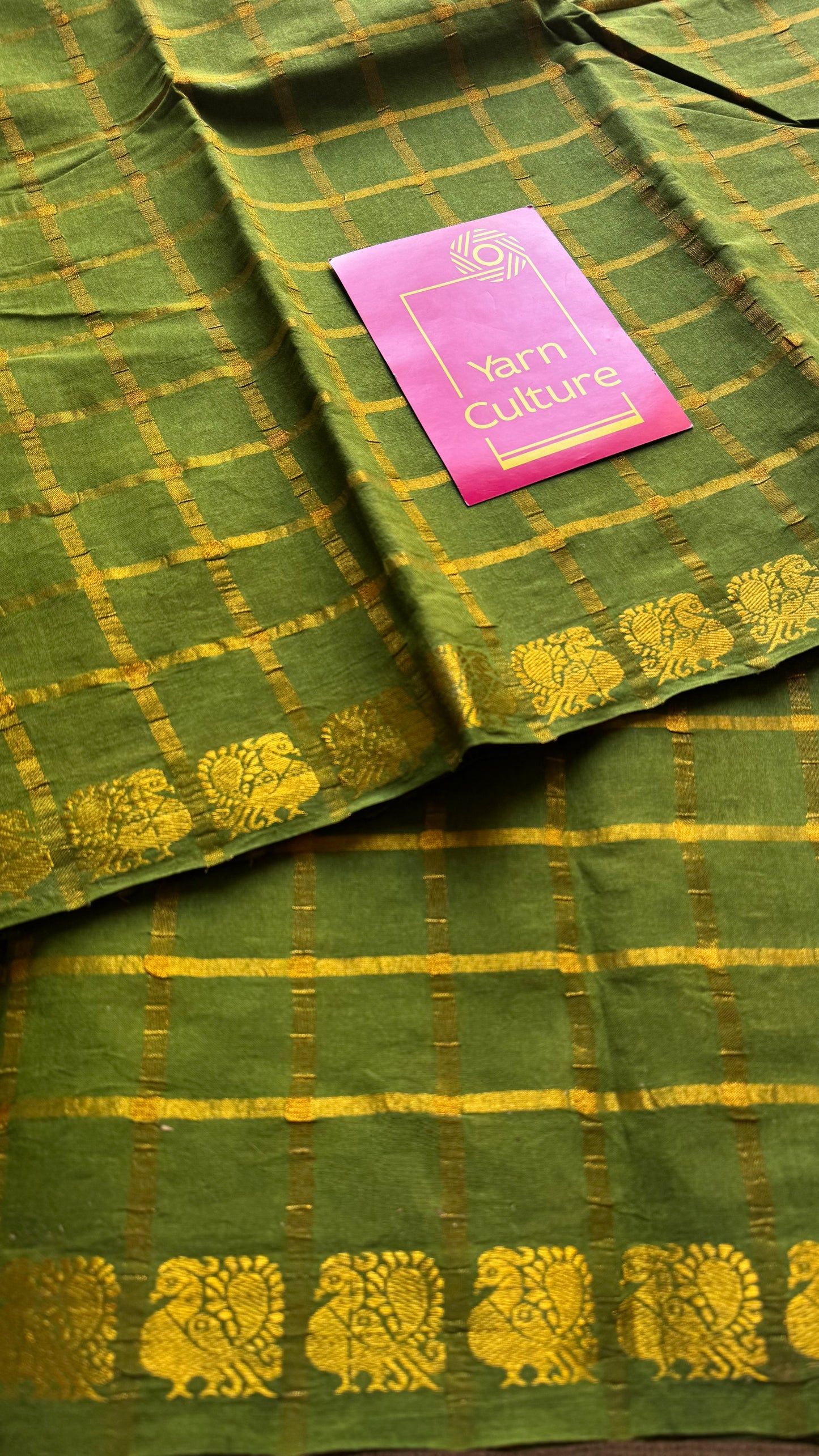 Olive green pavithra kattam kattuchayam dyed madurai cotton saree - YCCOTNMSFE138