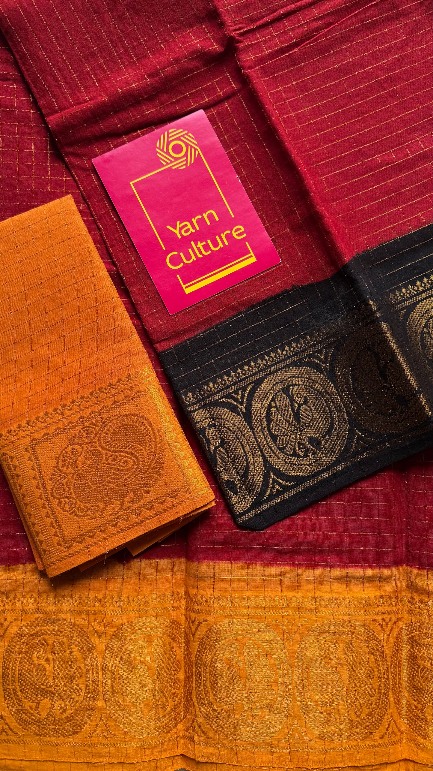 Sungudi cotton checks, red base, yellow and black dual tone border, soft cotton - YCCOTNMSJUL10