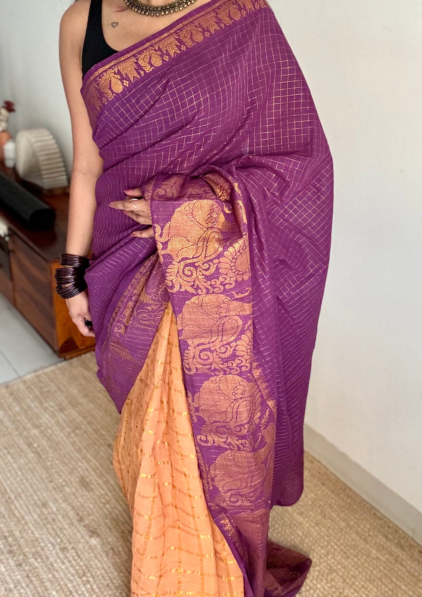 Purple with musk, sungudi cotton half-half saree - YCCOTNIDMA317