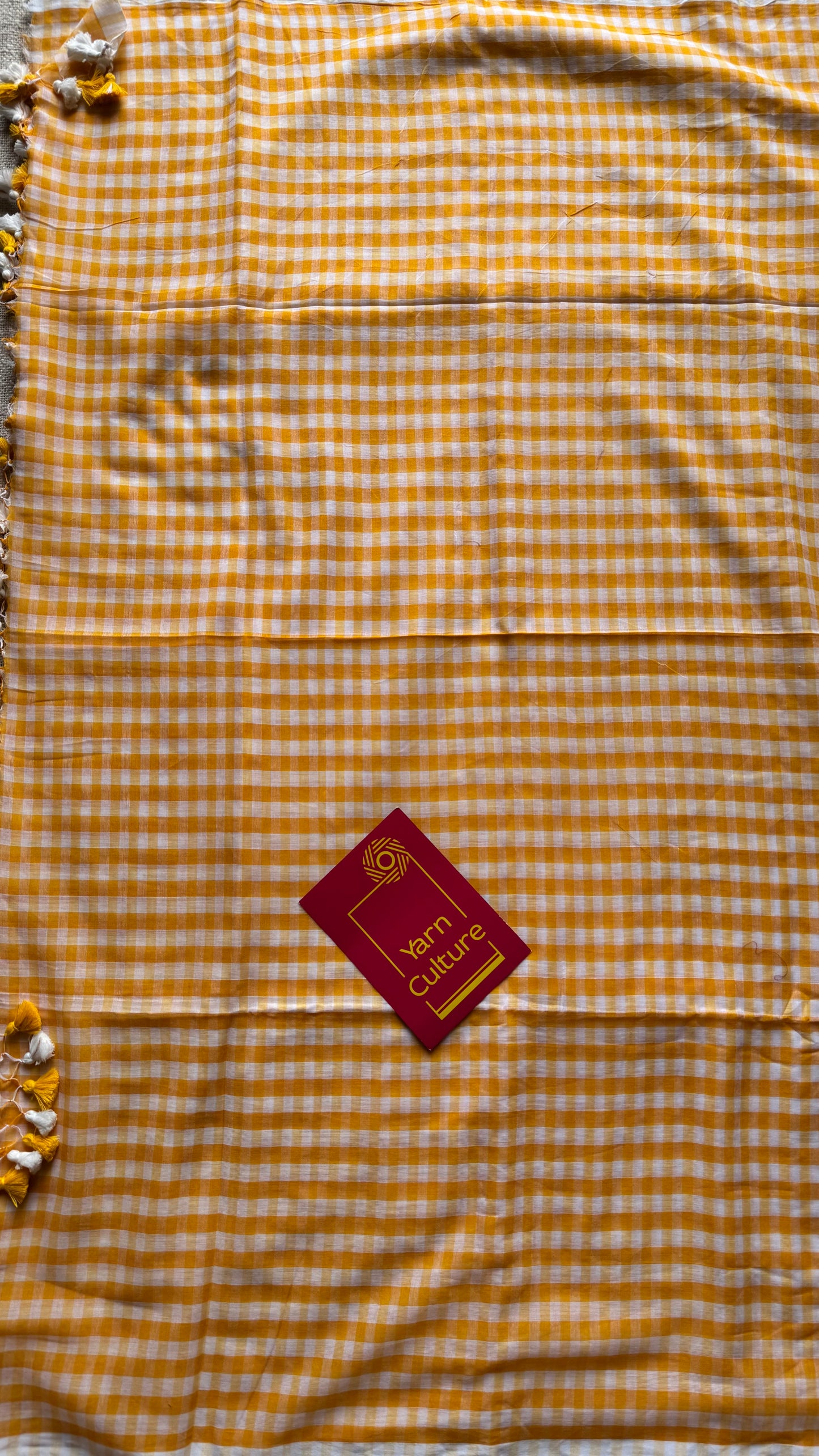 Orange and white checkered mul cotton saree - YCBCMCFE221