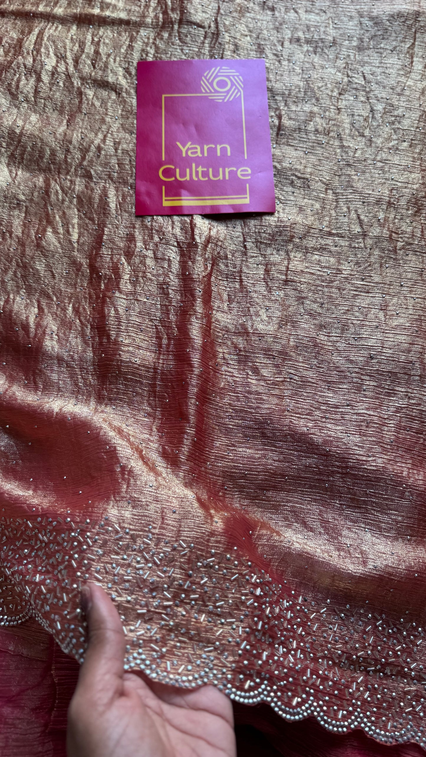 Peach Pink - peach pink dual tone space silk, jarkhan stone work - YCDOSNO35