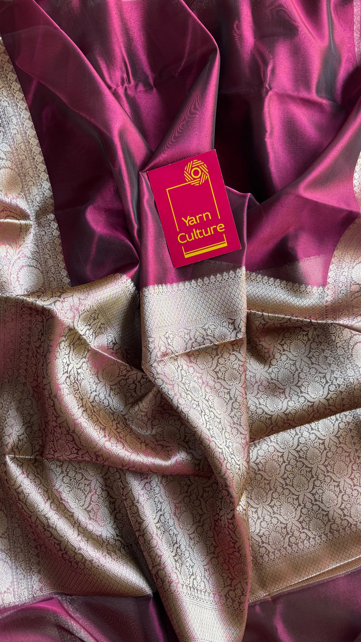 Wine pink tissue Banarasi saree with zari border - YCBLTOC78