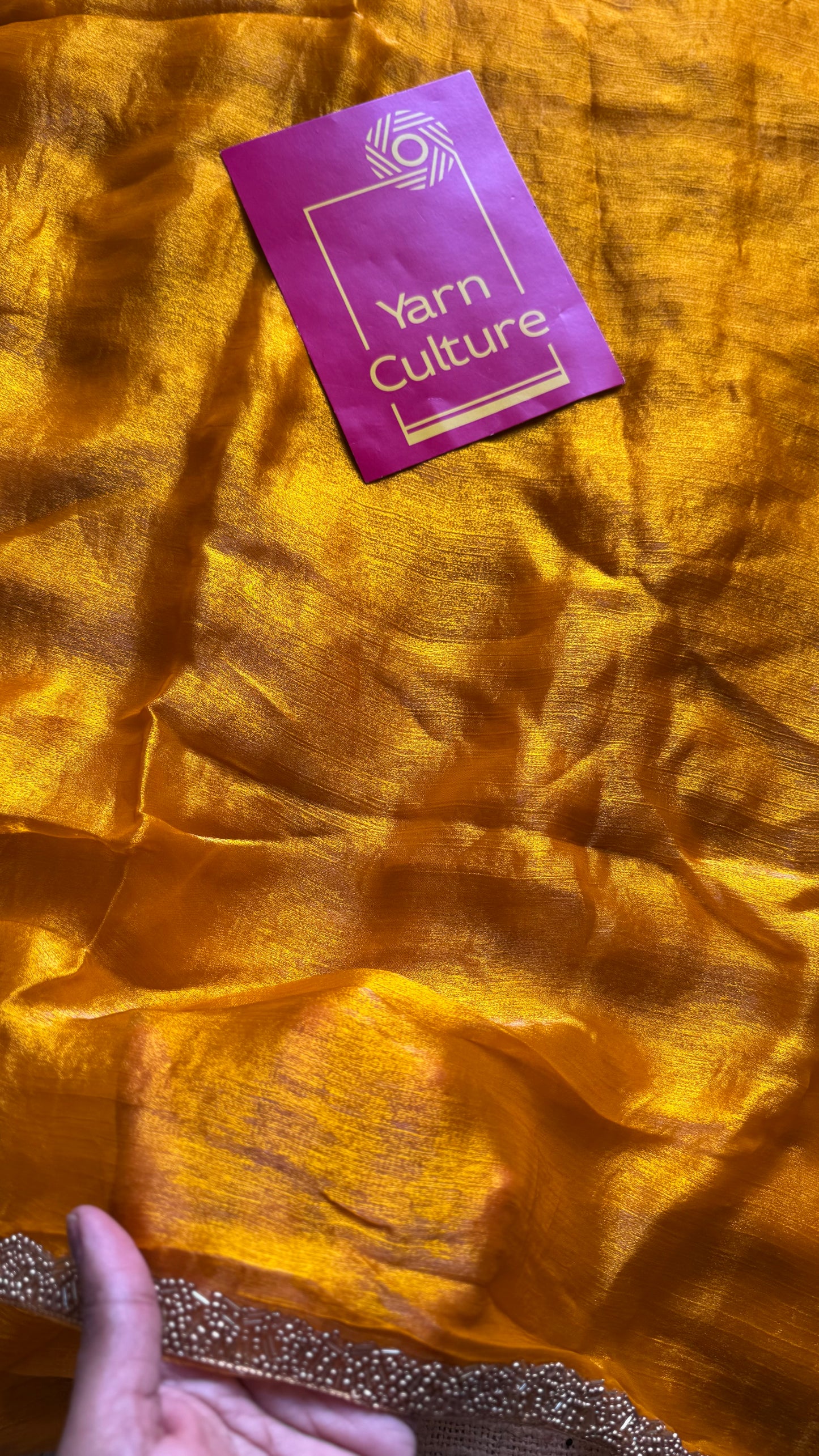 Sunny Sparkle - golden yellow, metallic dual tone space silk, embellished border - YCDOSNO41