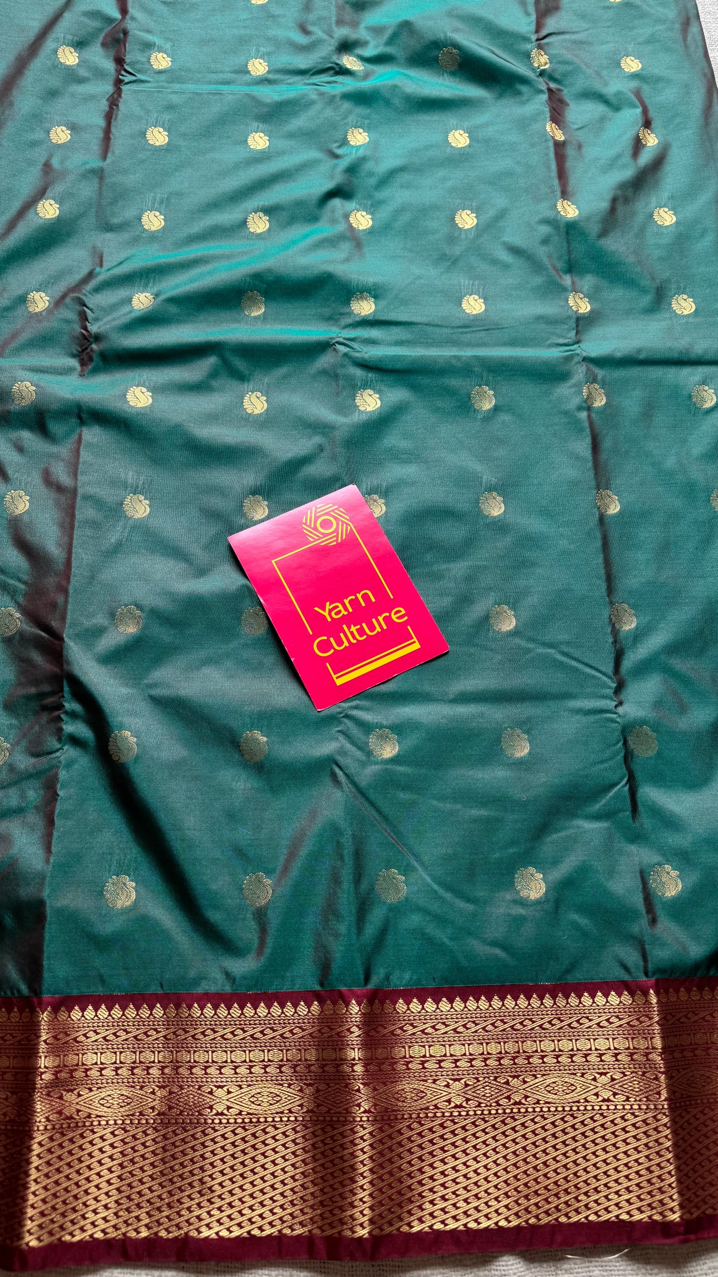 Harini - Emerald green with maroon, handloom korvai semi silk - YCCOTNFEJUKS07