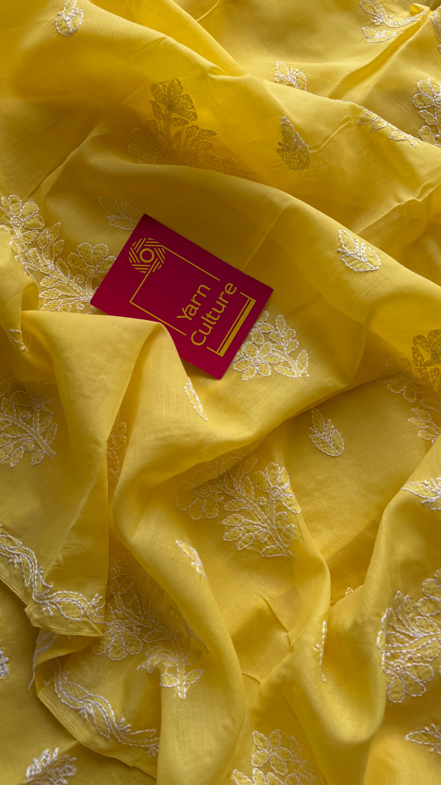 Roshni - canary yellow hand-embroidered chikankari cotton saree - YCLCKFE420