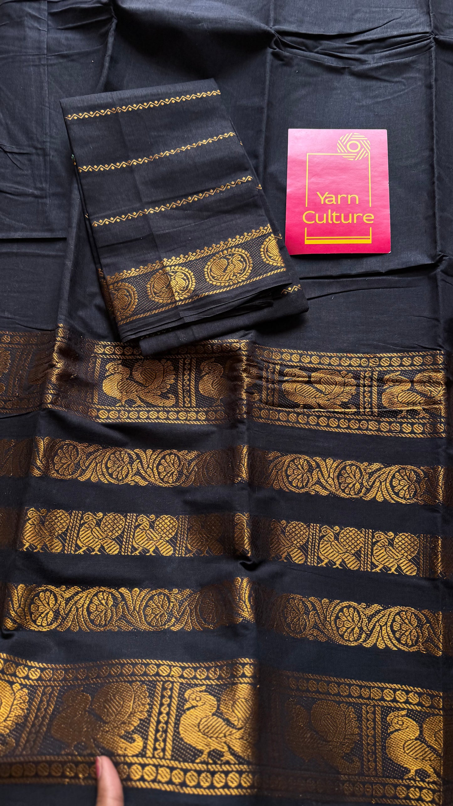 Black long border sungudi, kattuchayam dyed madurai cotton - YCCOTNMSAP134