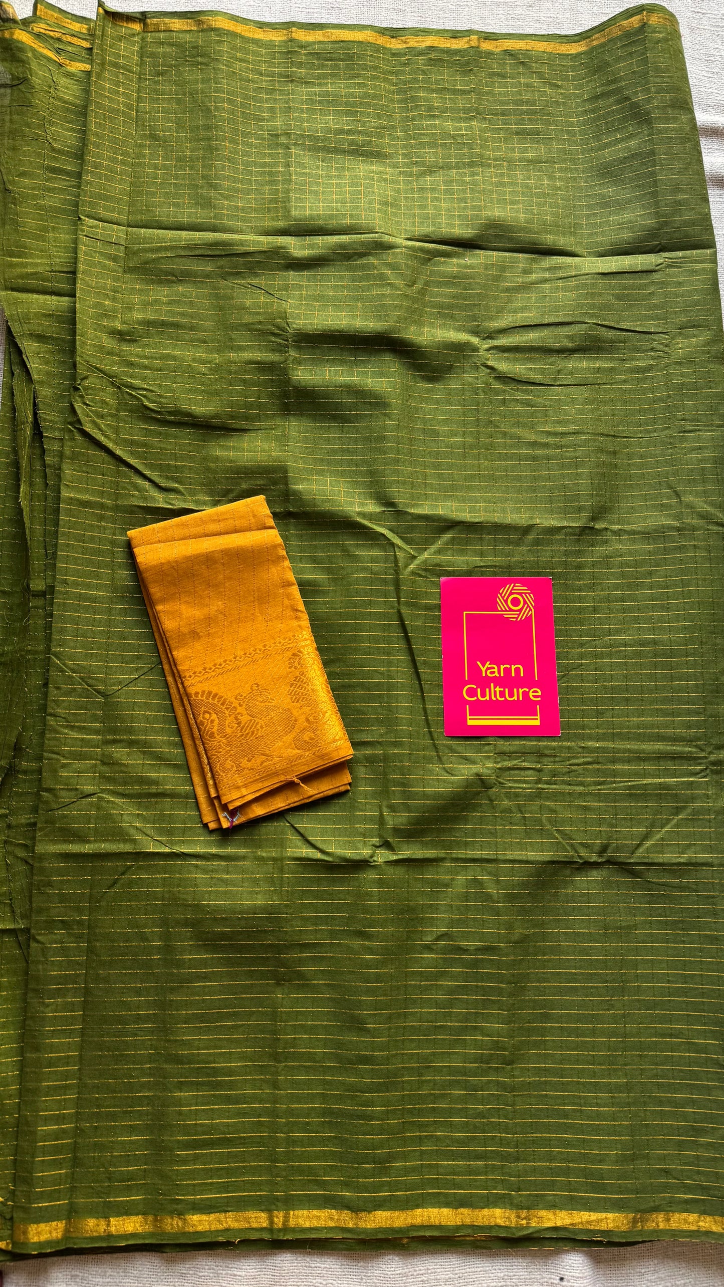 Olive green mini kattam kattuchayam dyed madurai cotton saree - YCCOTNMSFE105