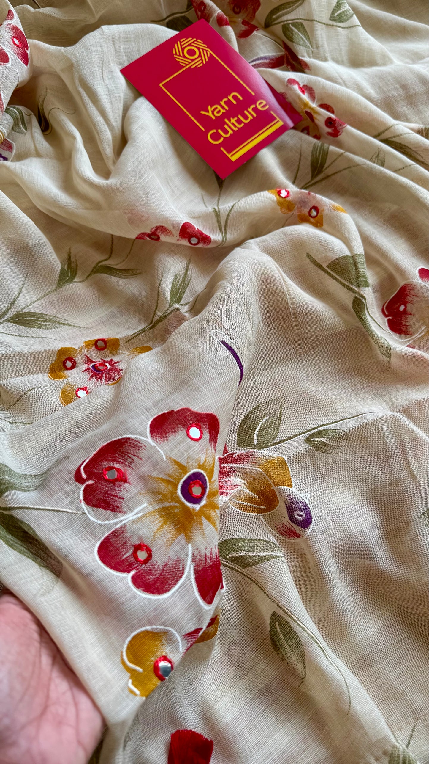 Sandal soft flowy saree, with multicoloured floral prints - YCIEON86
