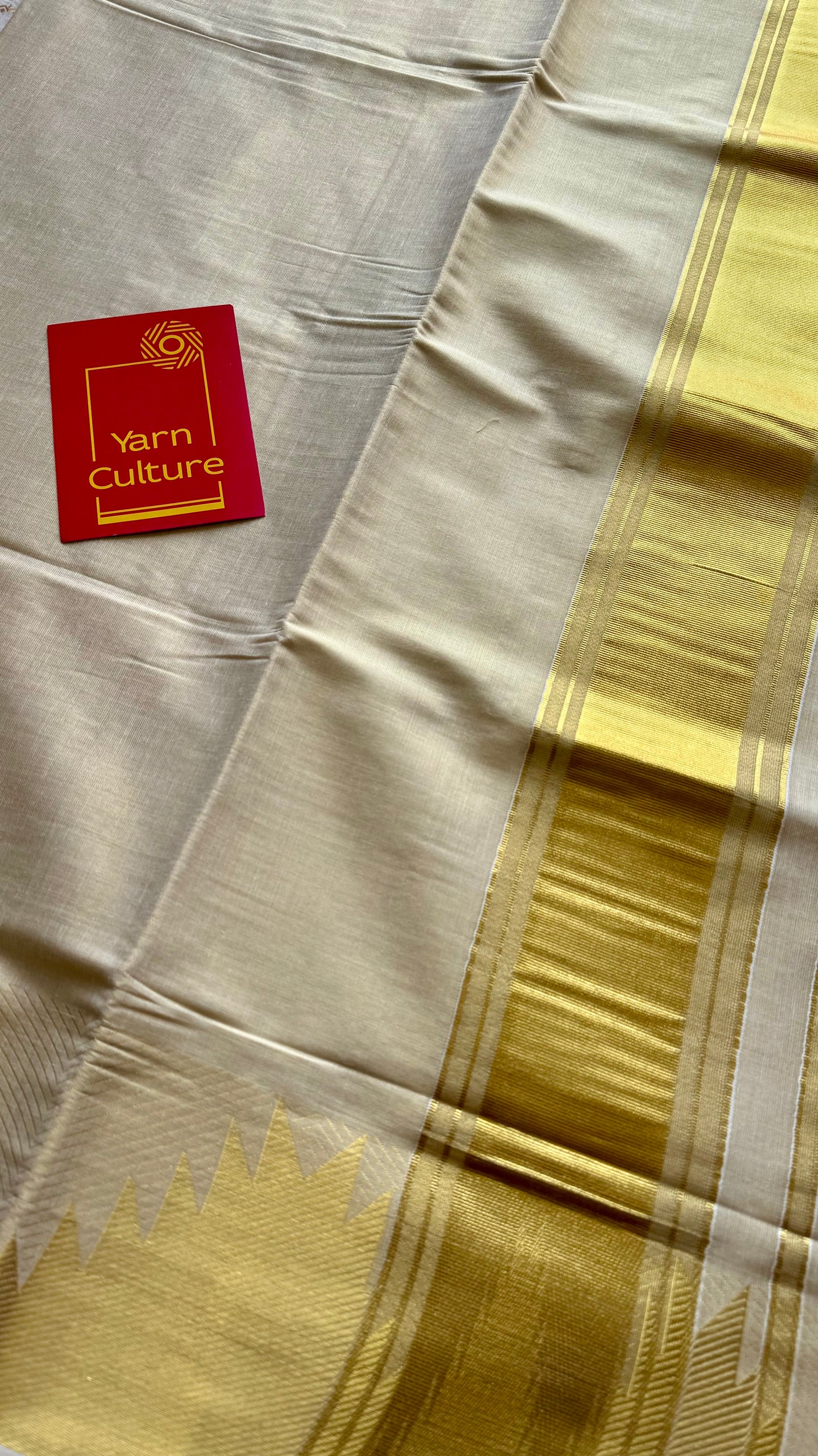 Ivory and gold soft tissue cotton saree, temple motif border - YCIEON81