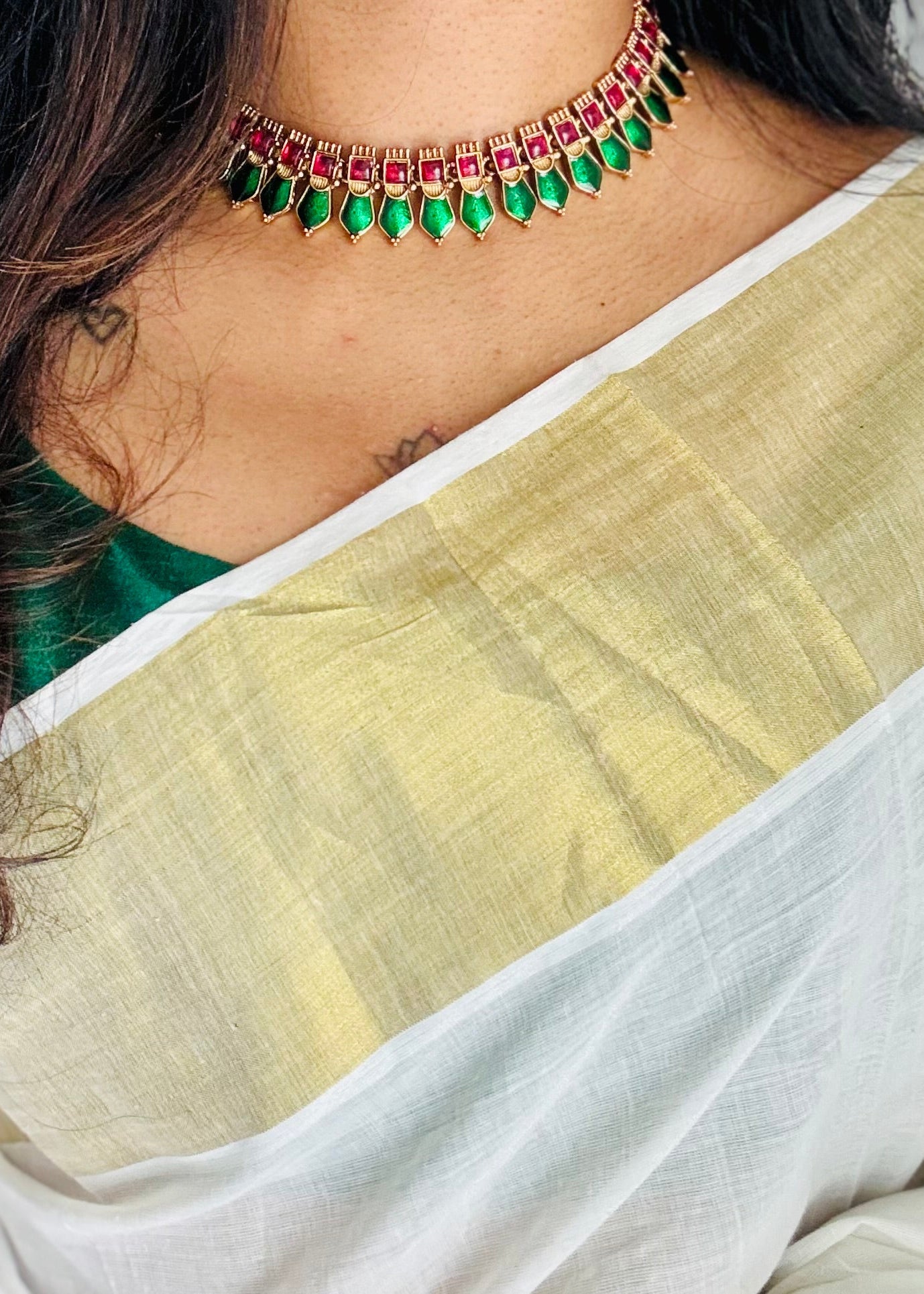 Green ruby nagapadam neckpiece, with earrings - YCGPNP758