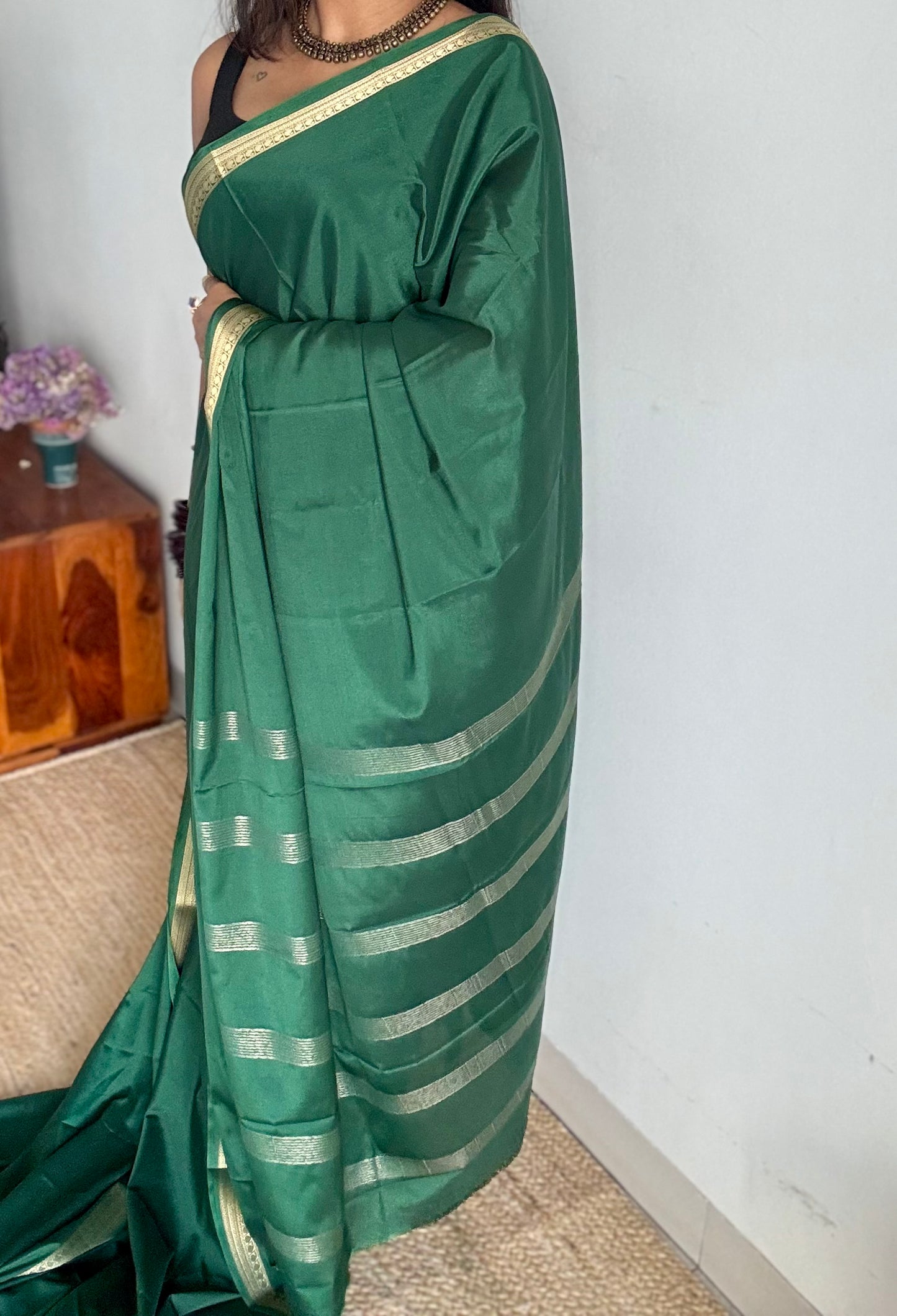 Dark green Mysore semi crepe silk saree - YCLOKFE236