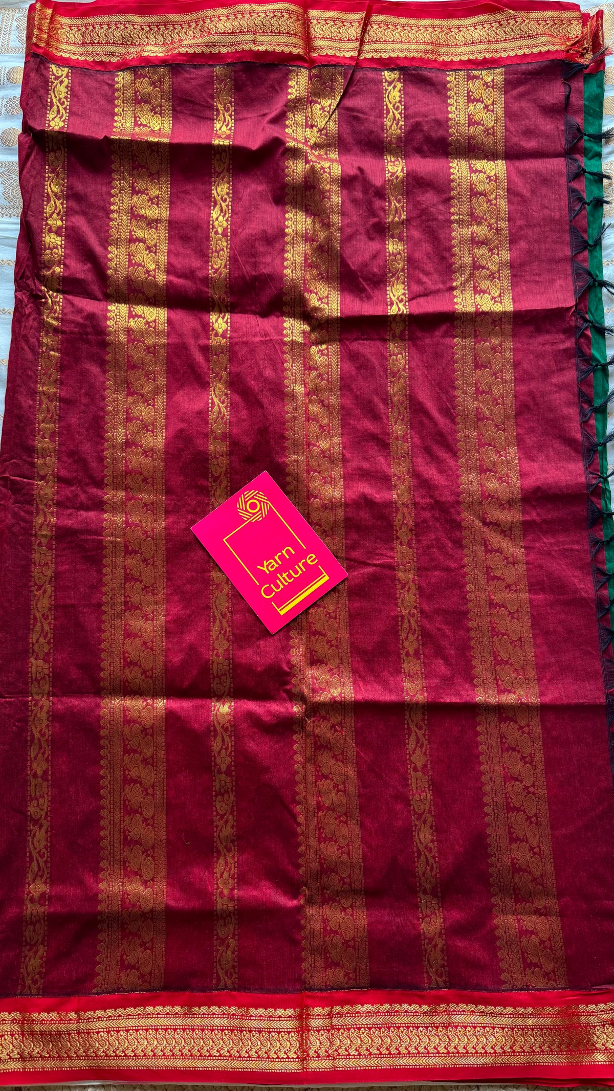 Green with red, cotton silk saree with zari border - YCCOTNKCOC108