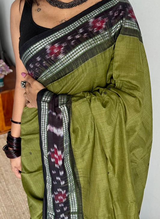 Prahari - olive green Sambalpuri handloom cotton - YCHOTESJA203