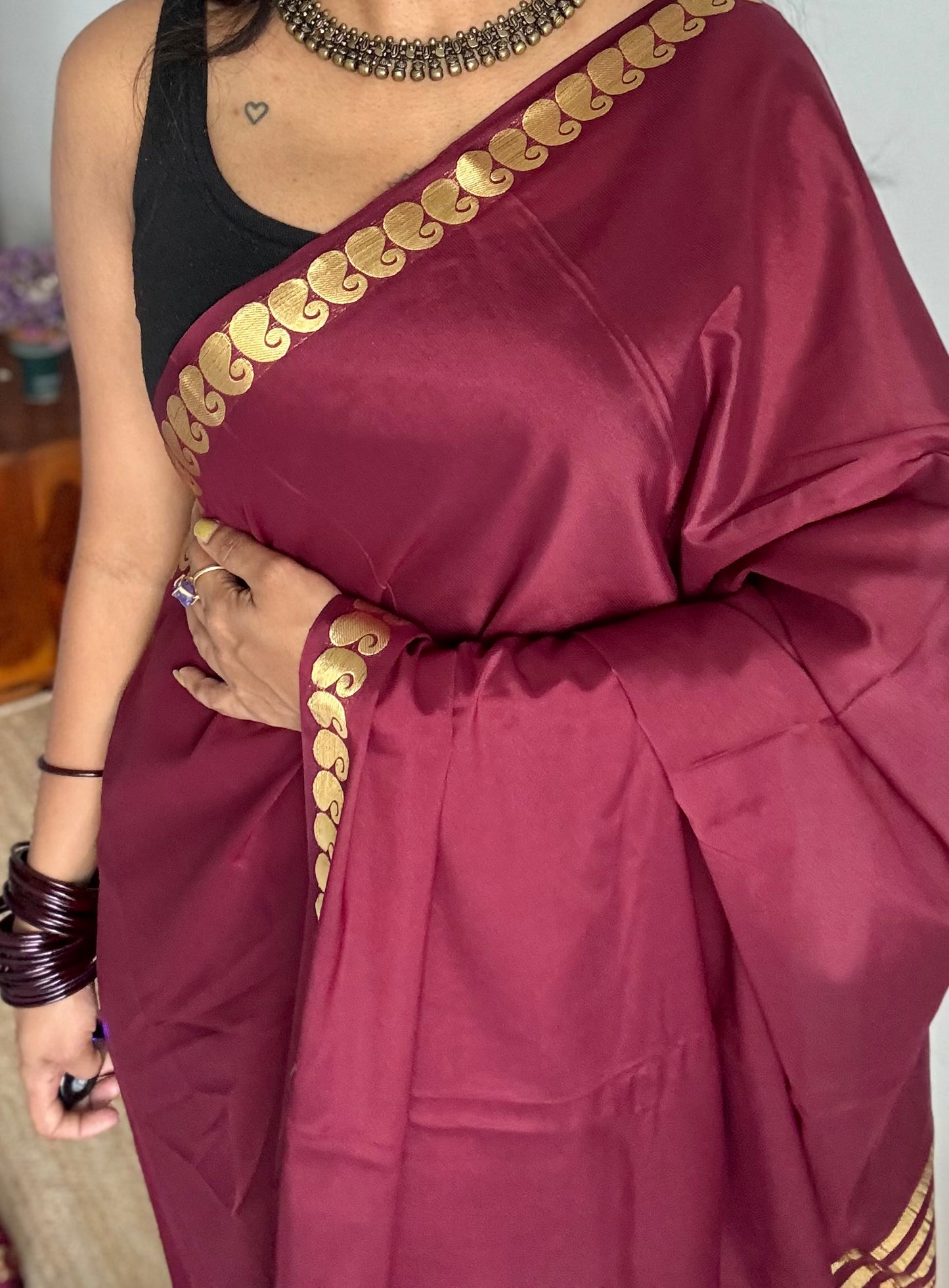 Maroon Mysore semi crepe silk saree - YCLOKFE238