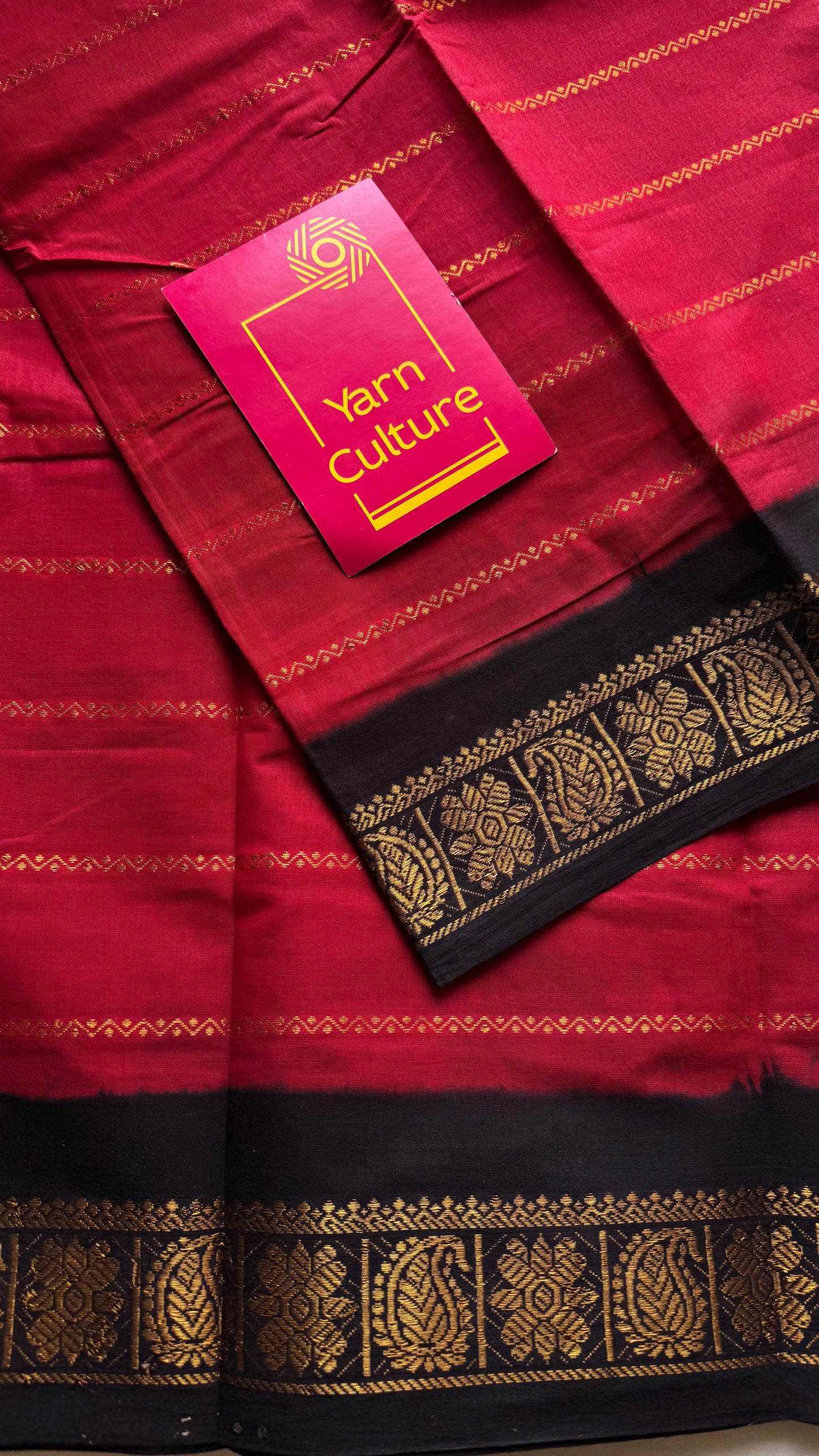 Red with black velthaari sungudi, kattuchayam dyed madurai cotton - YCCOTNMSAP140