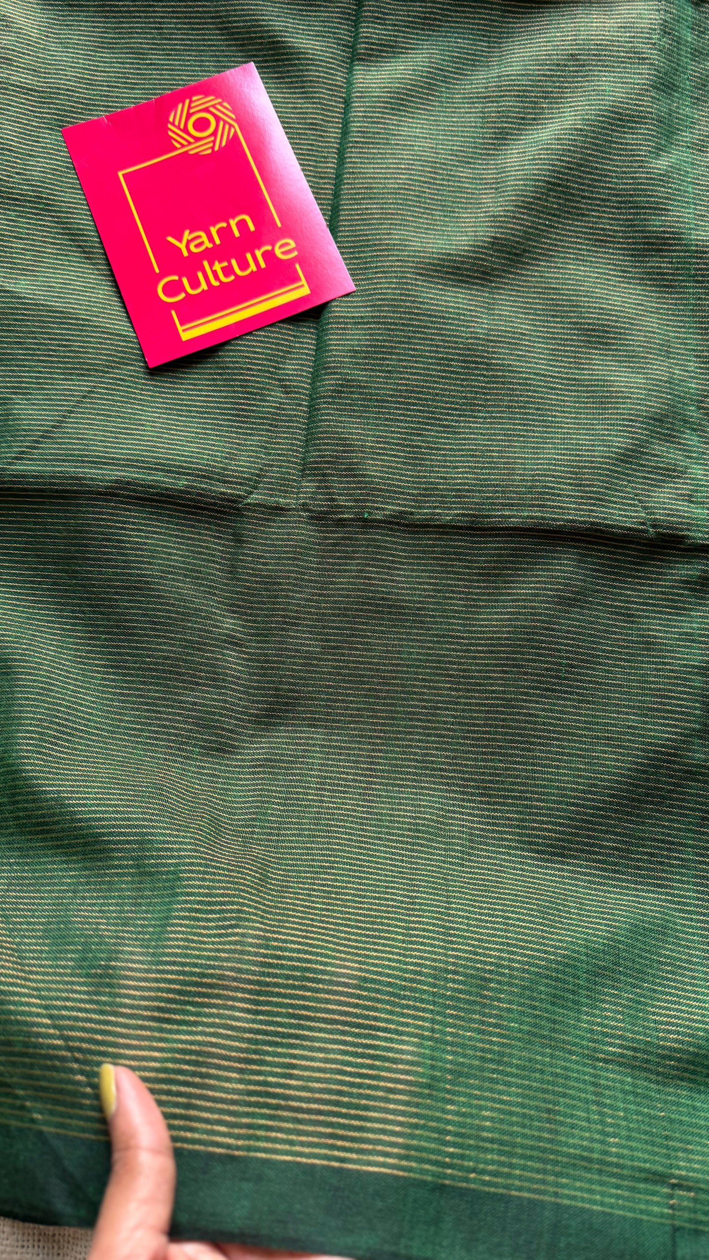Dark green, gold zari stripes, soft cotton - YCBCKCZDE107