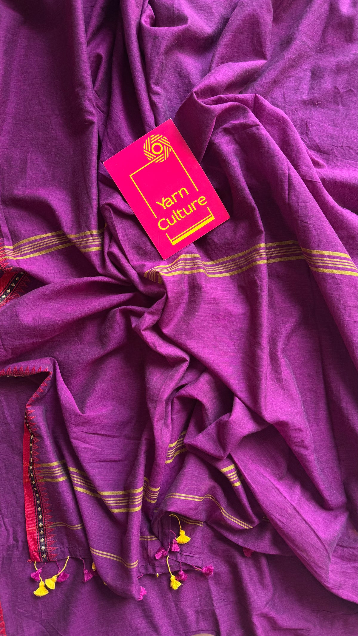 Handloom Bengal soft cotton saree, purple pink with cream and red woven dual tone borders - YCBCMCSE40