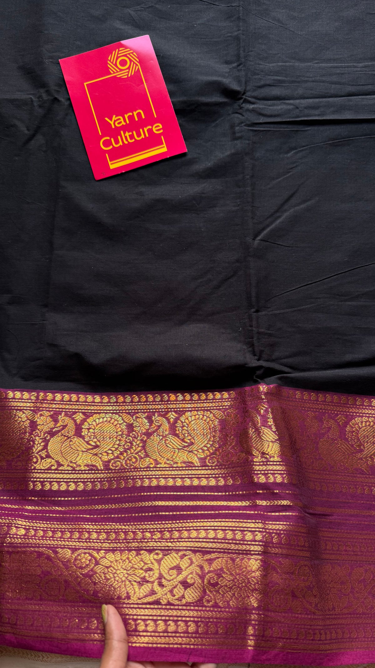 Black with purple pink (vadamalli) wide zari border kanchi cotton saree - YCCOTNCKSE20