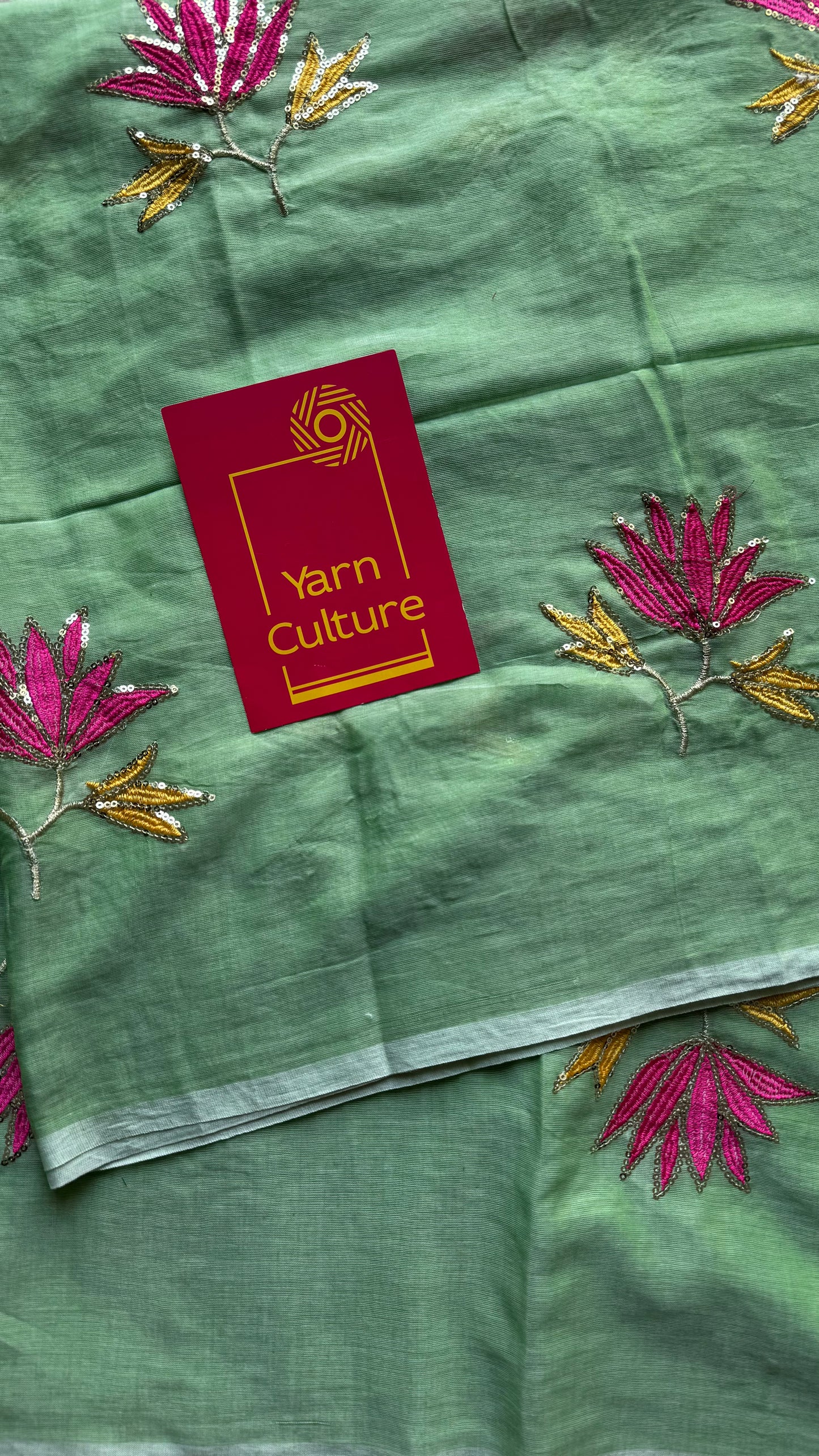 Mint green mul with lotus sequin embroidery - YCBCMCNO68