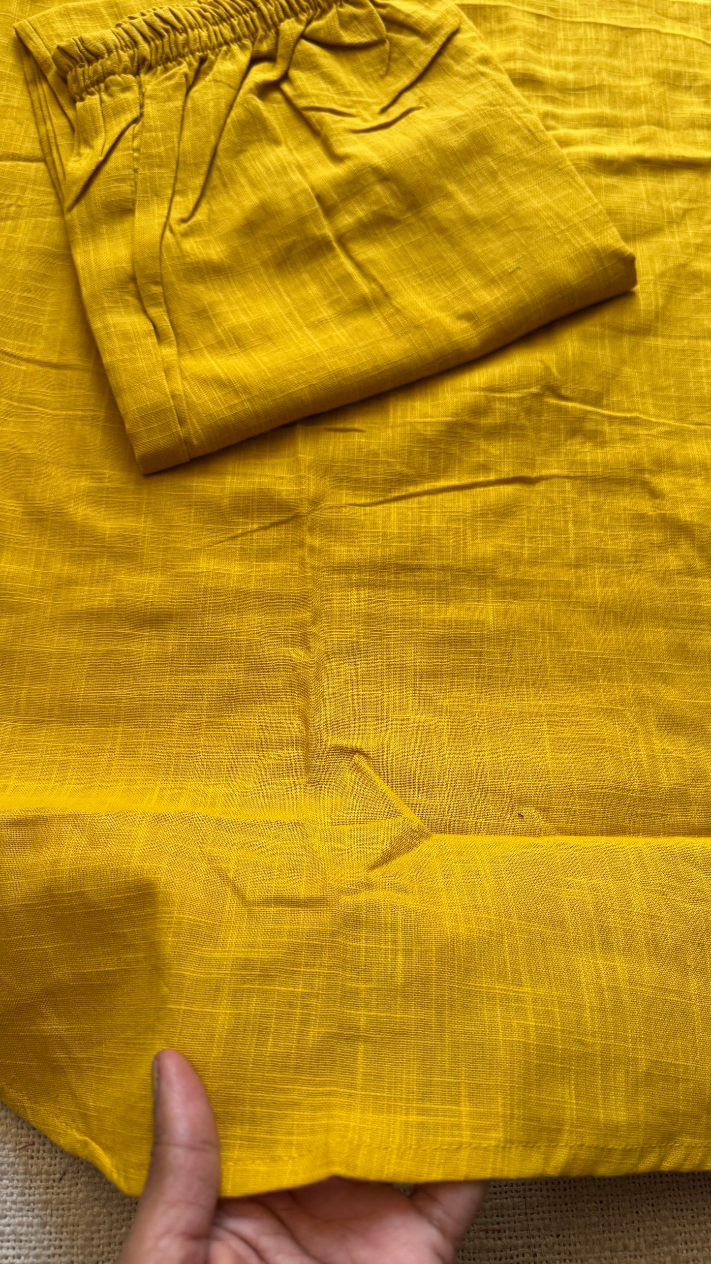 Yellow cotton round-neck stitched kurta co-ord set, three-fourth sleeves - YCSEBPSFE249