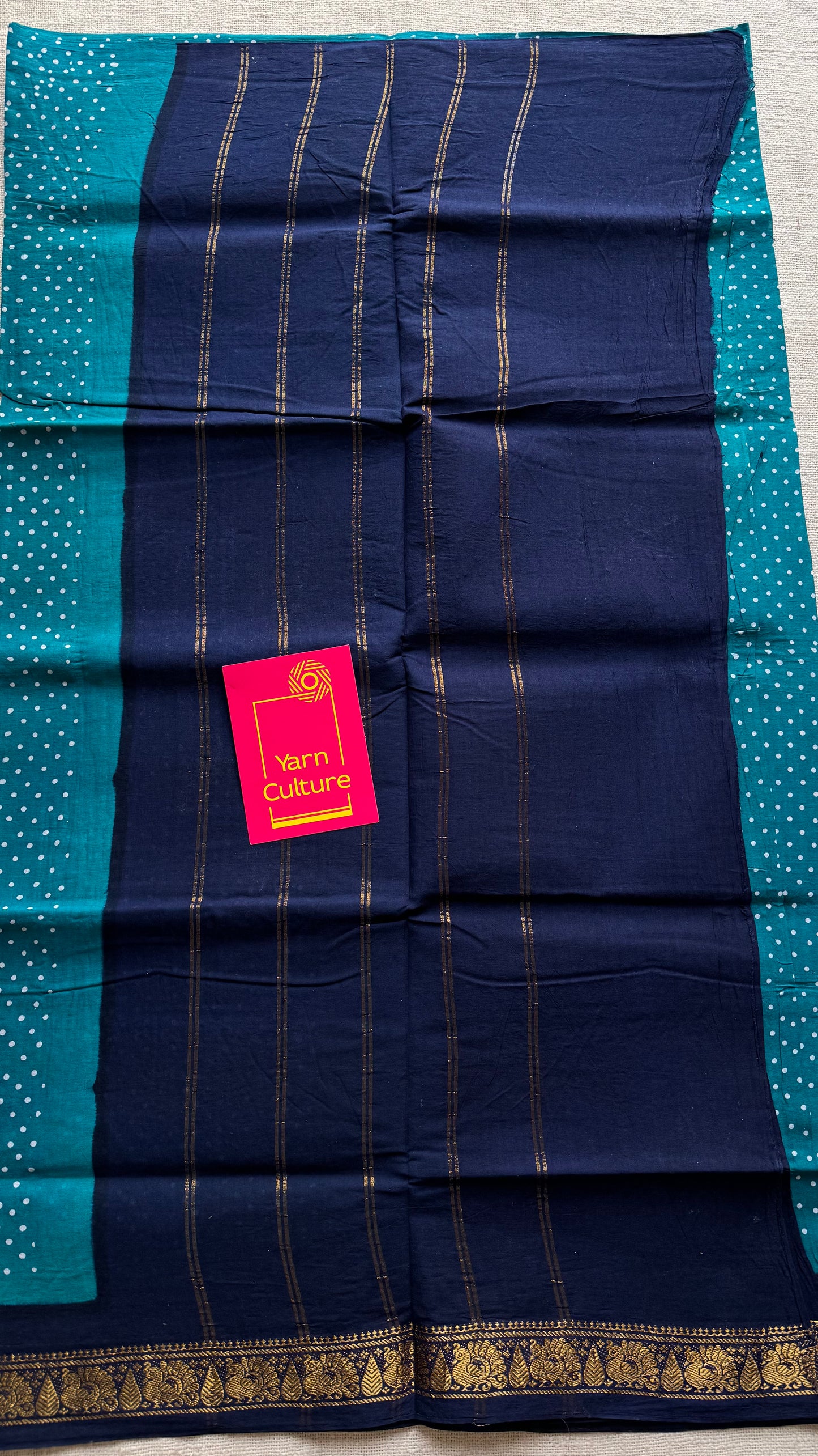 Turquoise blue with navy blue, kattuchayam dyed madurai sungudi cotton saree - YCCOTNMSFE05
