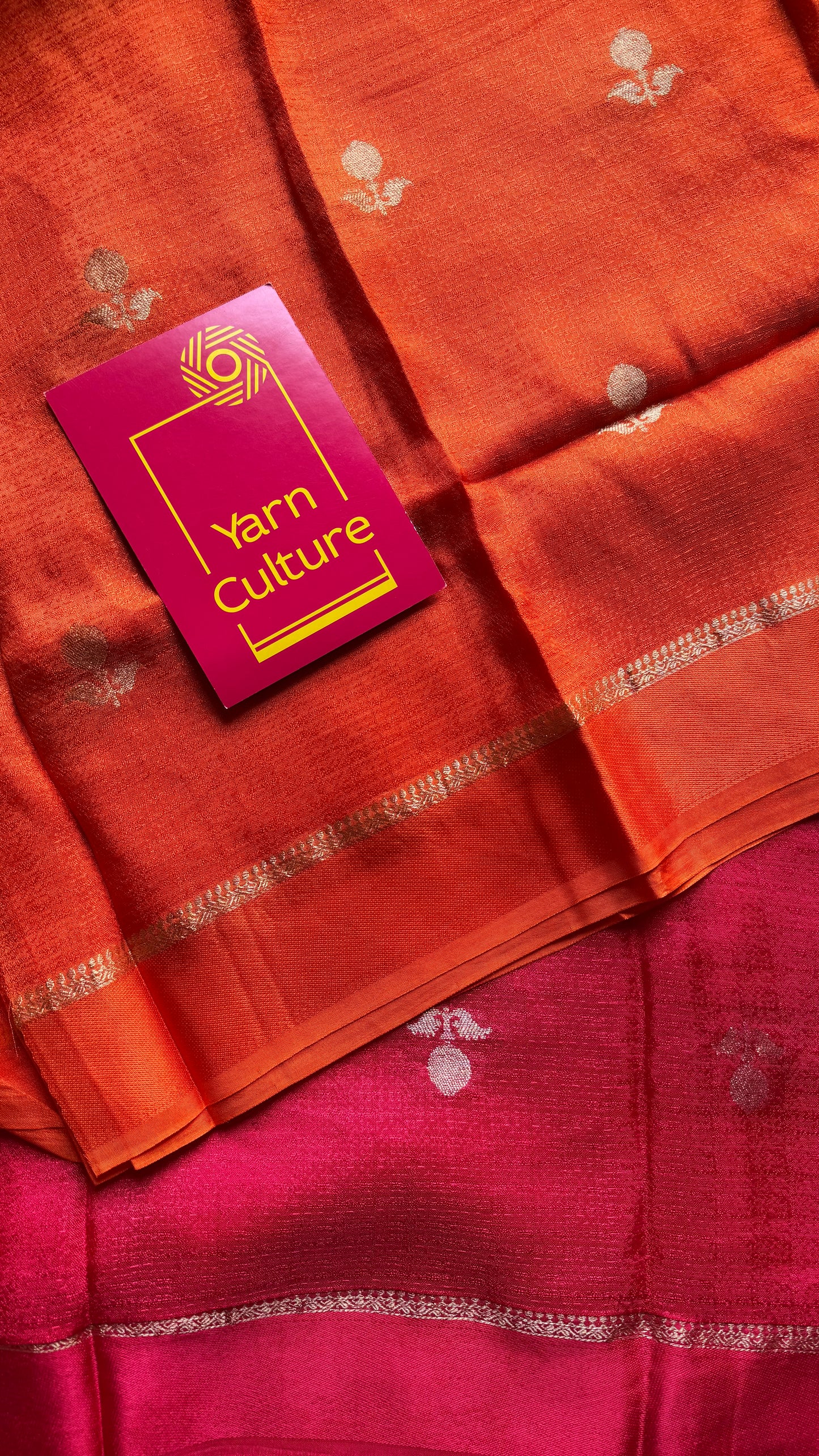 Magenta orange dual tone in viscose soft silk with satin border, jacquard zari motifs - YCDOSFE193