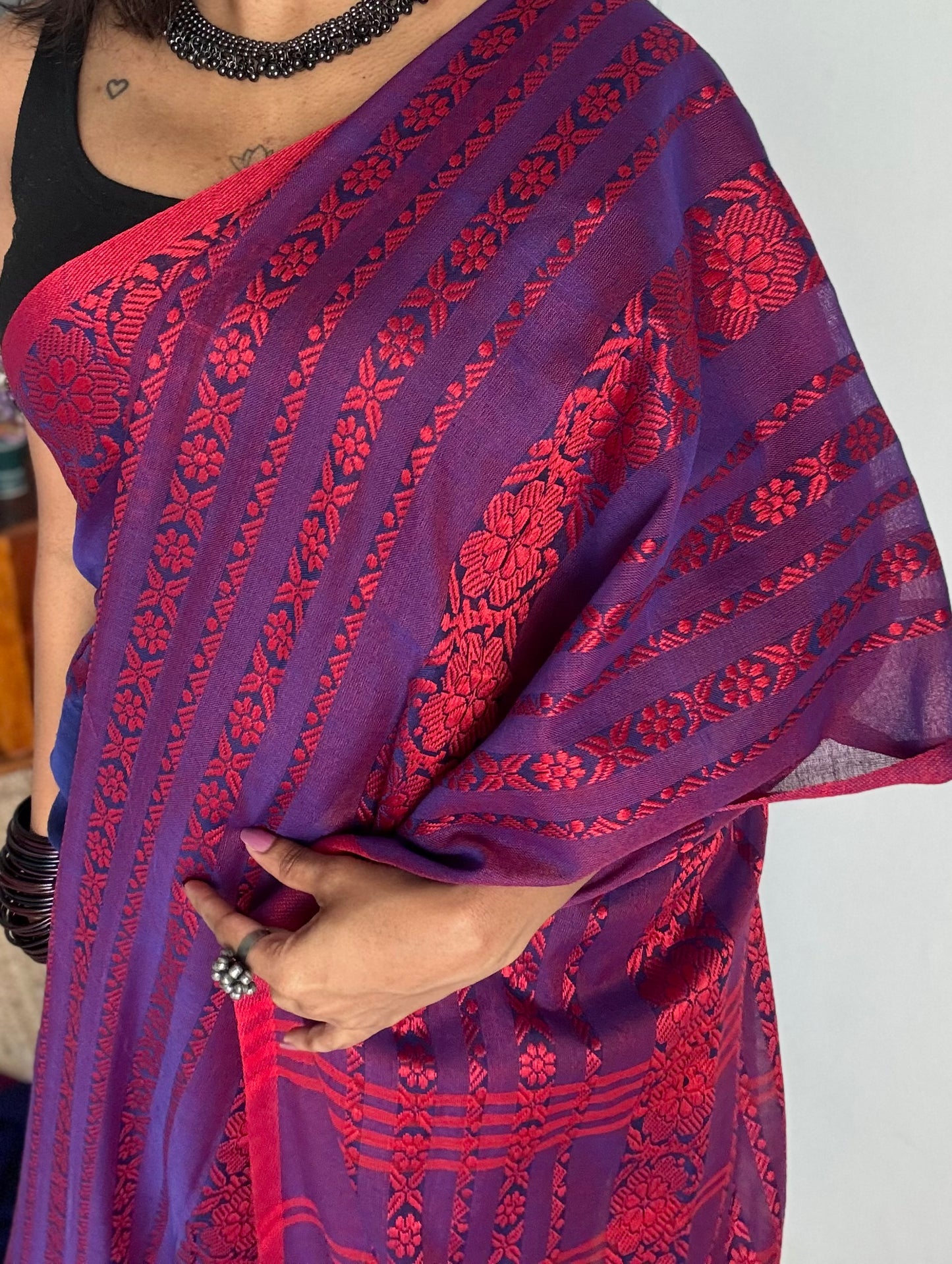 Blue with red and purple threadwork, begampuri soft cotton - YCBCBPJA200