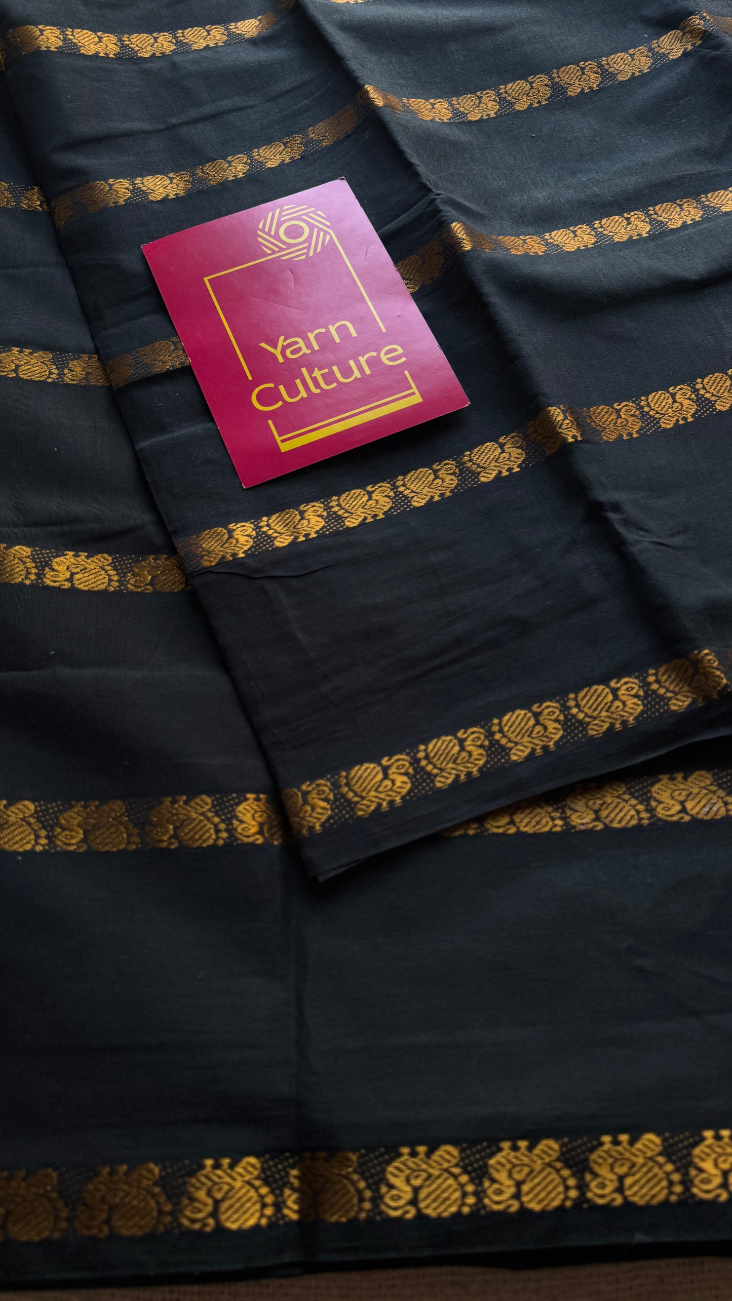 Black with multi peacock motif lines, kattuchayam dyed sungudi cotton - YCCOTNMSFE260