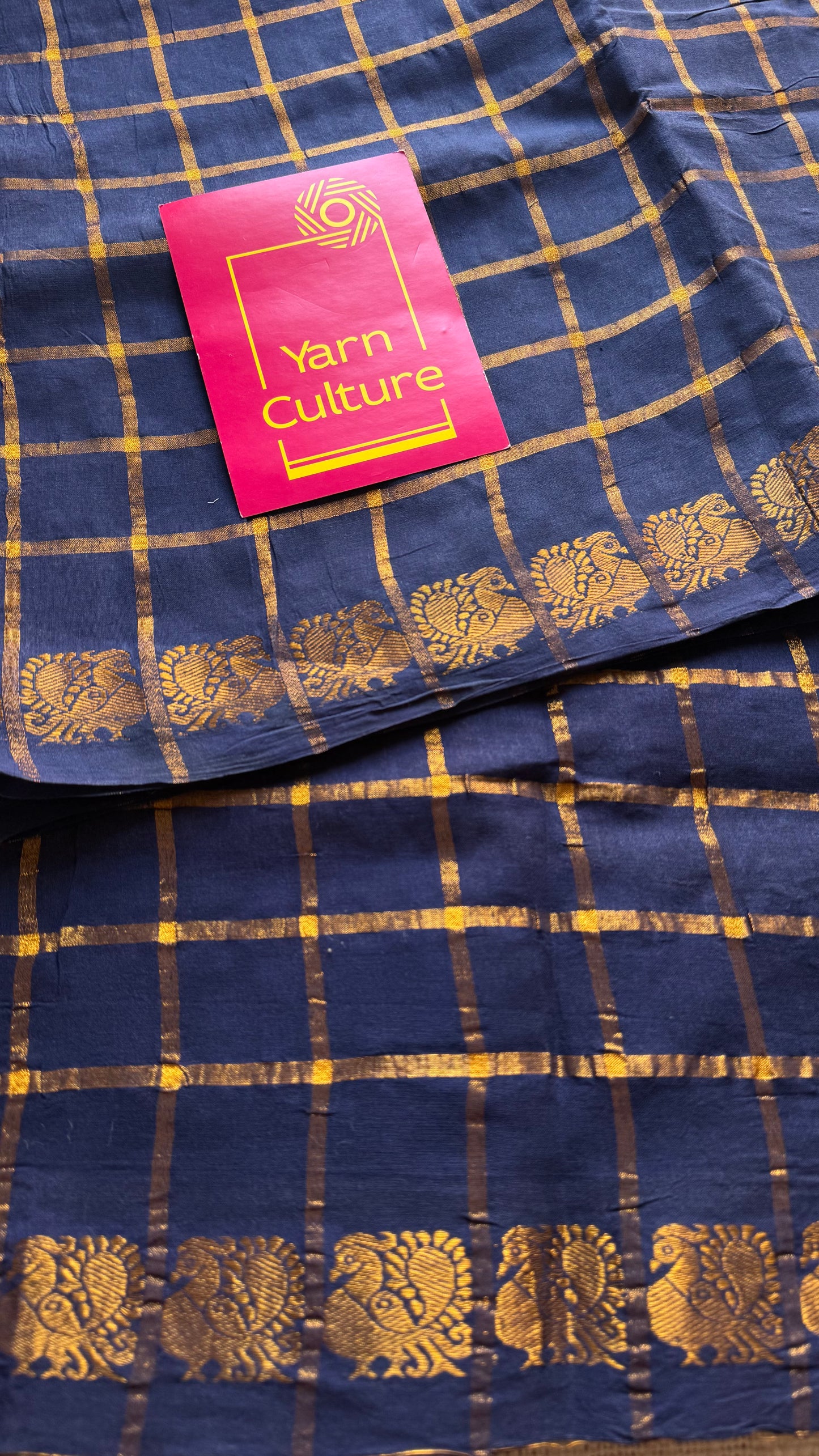 Dark blue pavithra kattam kattuchayam dyed madurai cotton saree - YCCOTNMSFE123