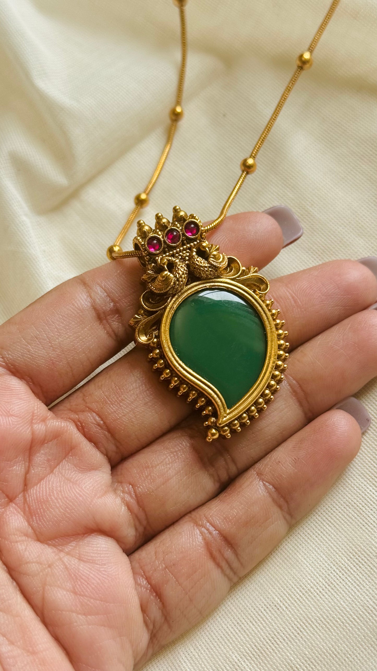 Mango palakka pendant, matte finished neckpiece, with earrings - YCGPNP796
