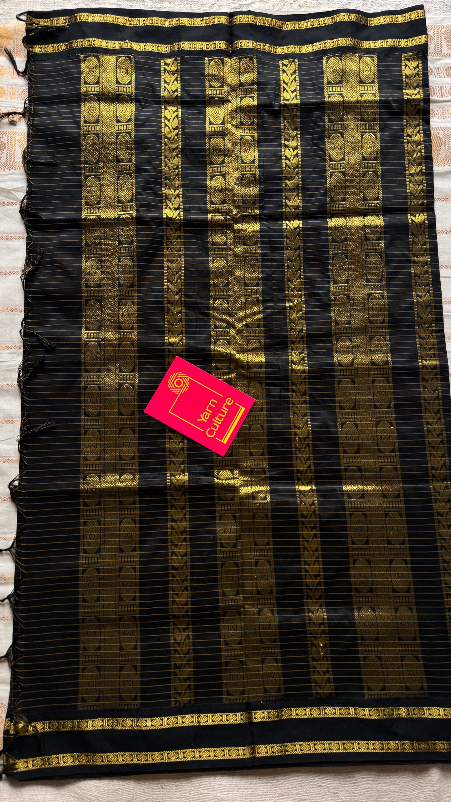Black, arani zari checks saree, cotton silk - YCCOTNAUG16