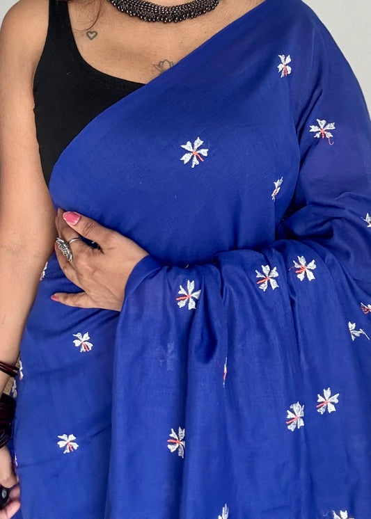 Royal blue parijat soft cotton saree  - YCBCKCAP40