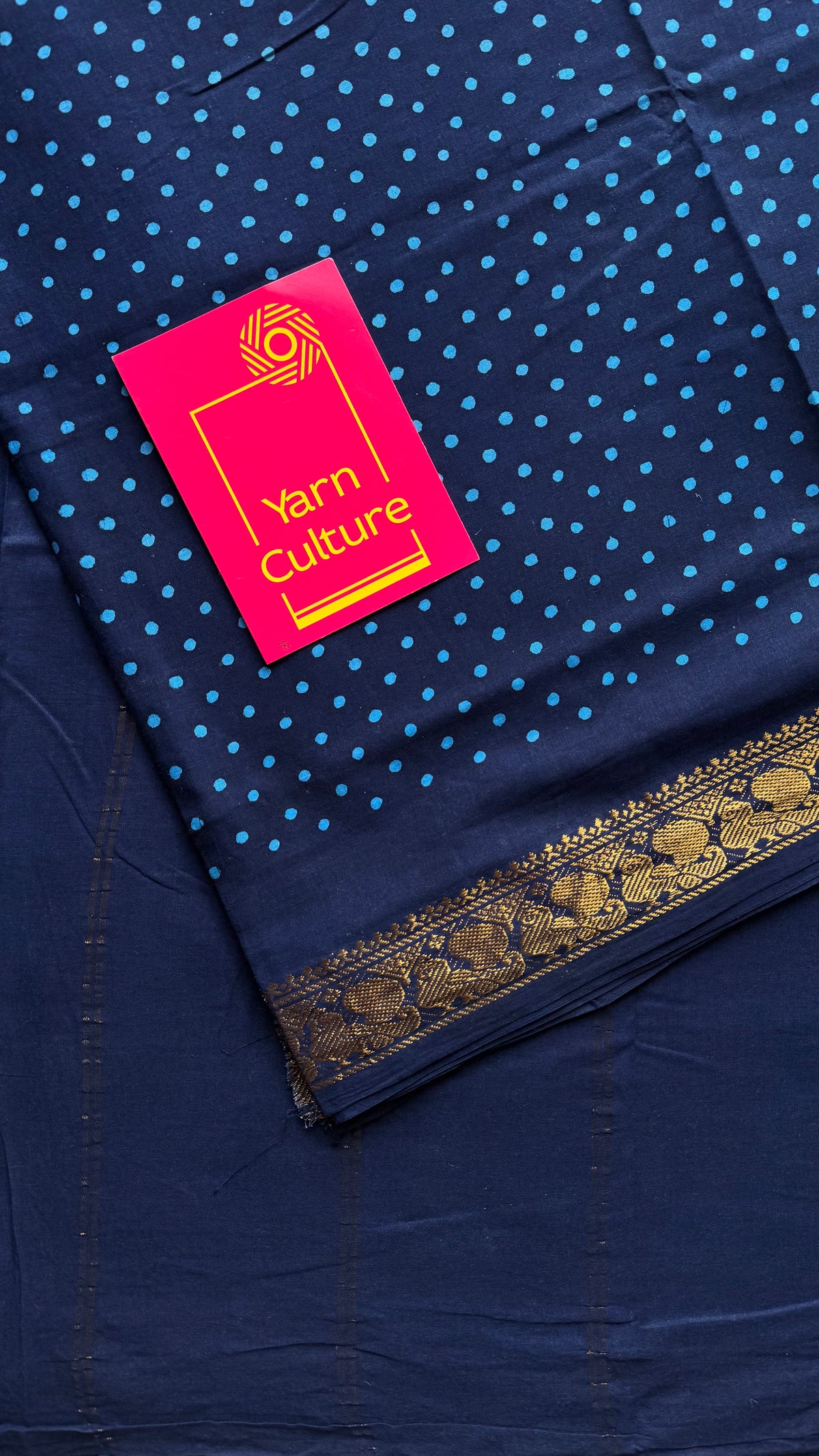 Dark blue sungudi dotted, single-side border, kattuchayam dyed madurai cotton saree - YCCOTNMSSE08