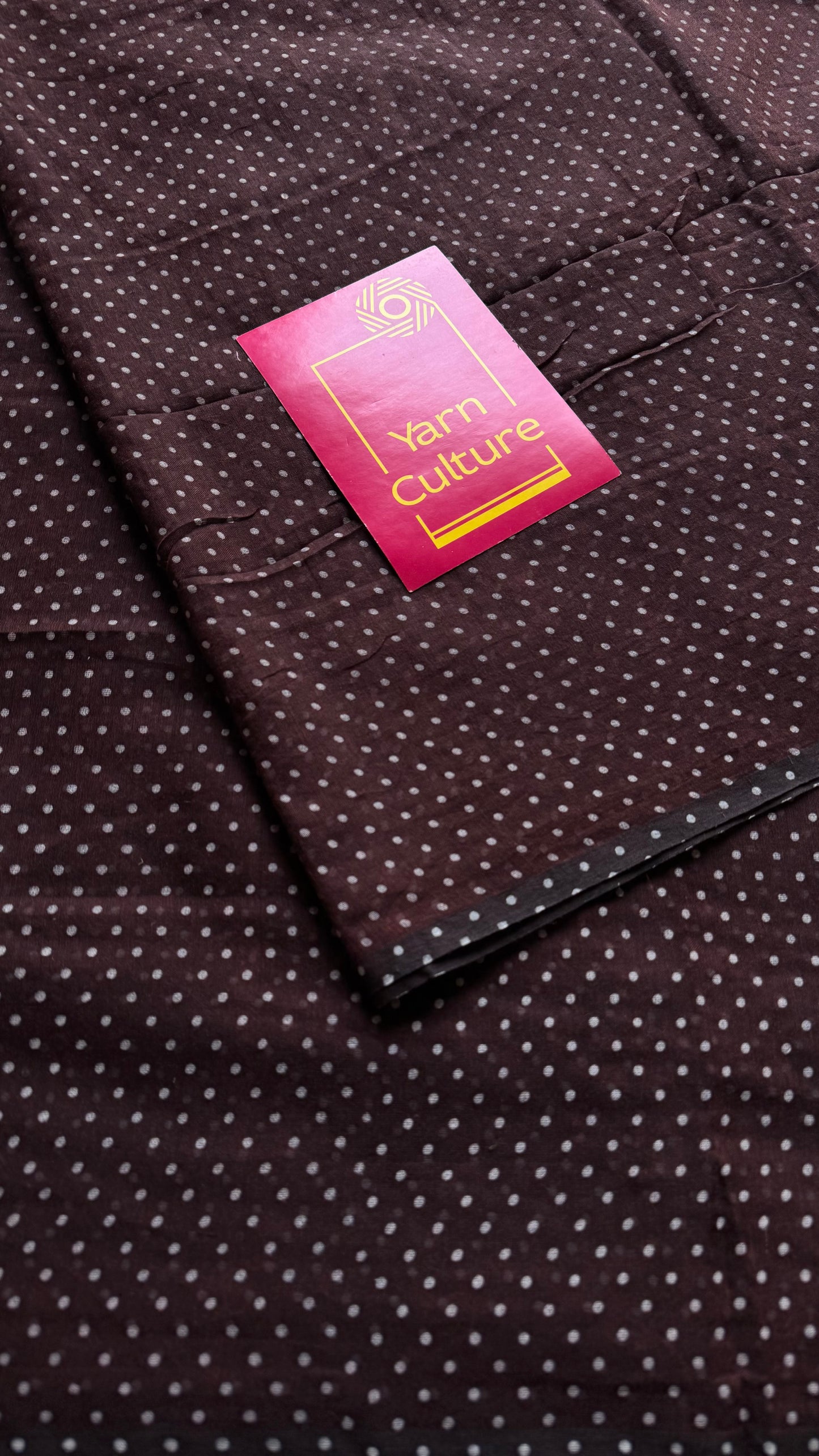 Brown with white polka dots mul cotton saree  - YCBCMCAP54