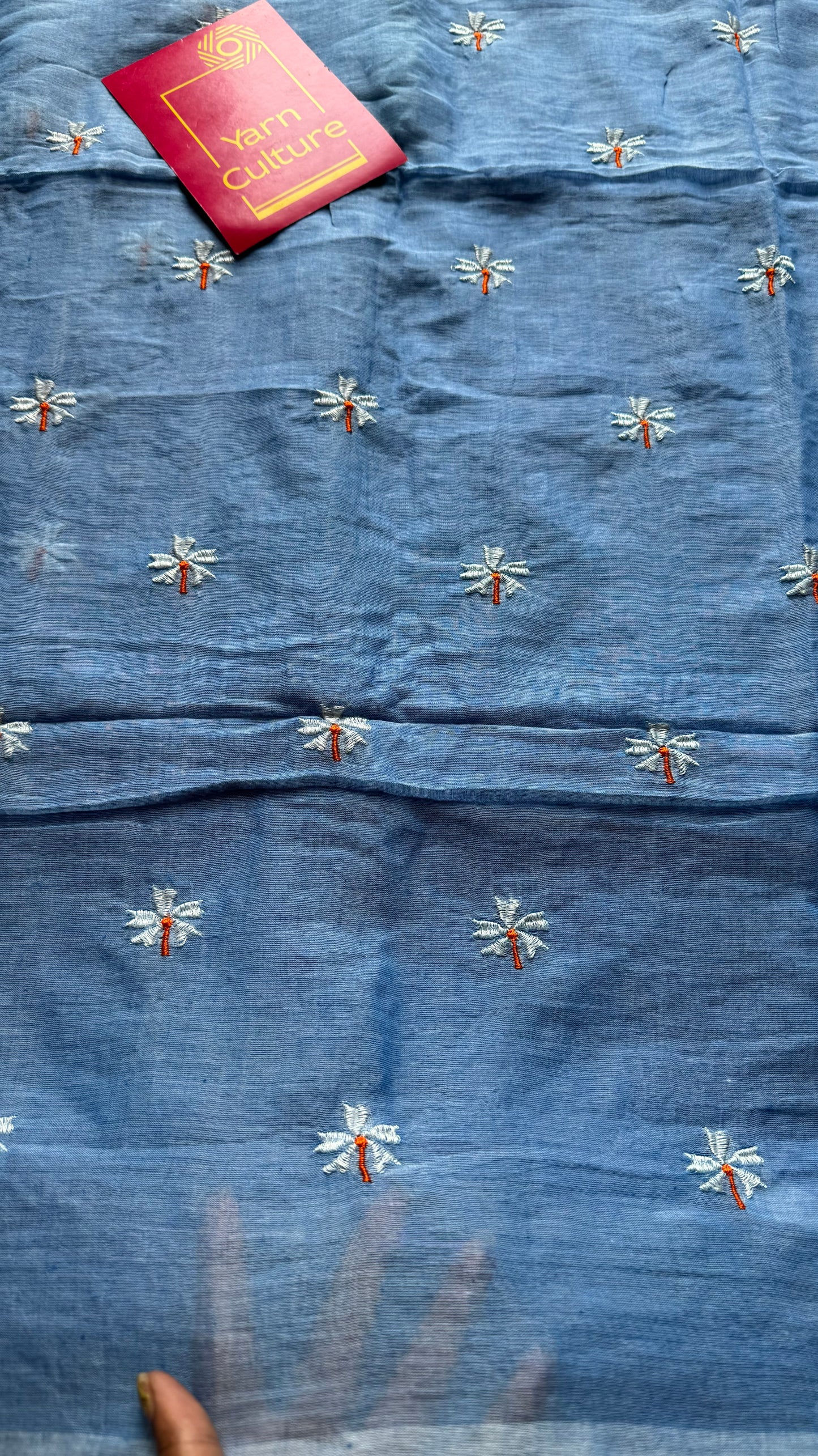 Soft blue parijat mul cotton saree  - YCBCMCAP30