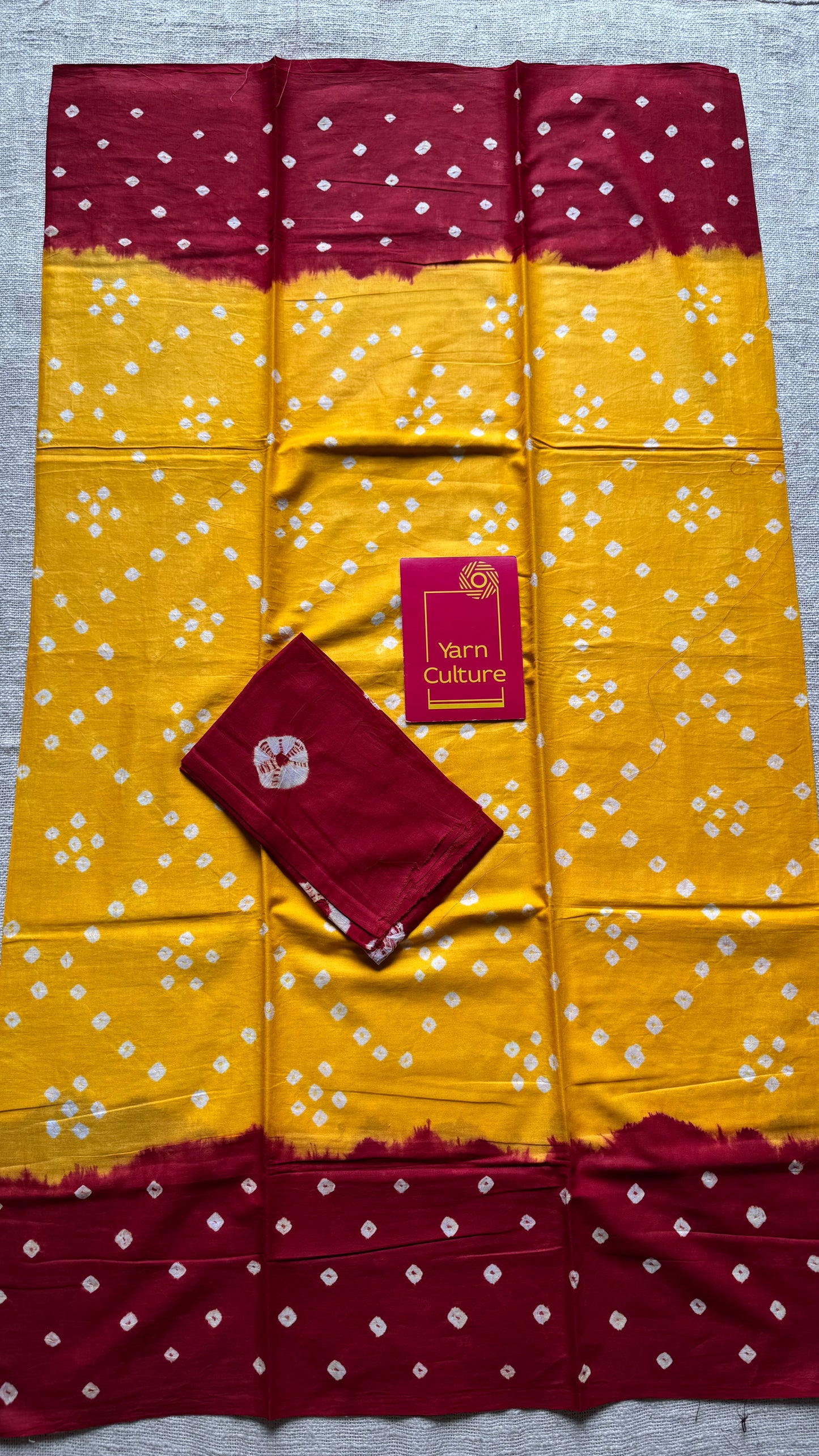 Yellow with red Sungudi/Bandhani, soft cotton - YCCOTNSEMS76