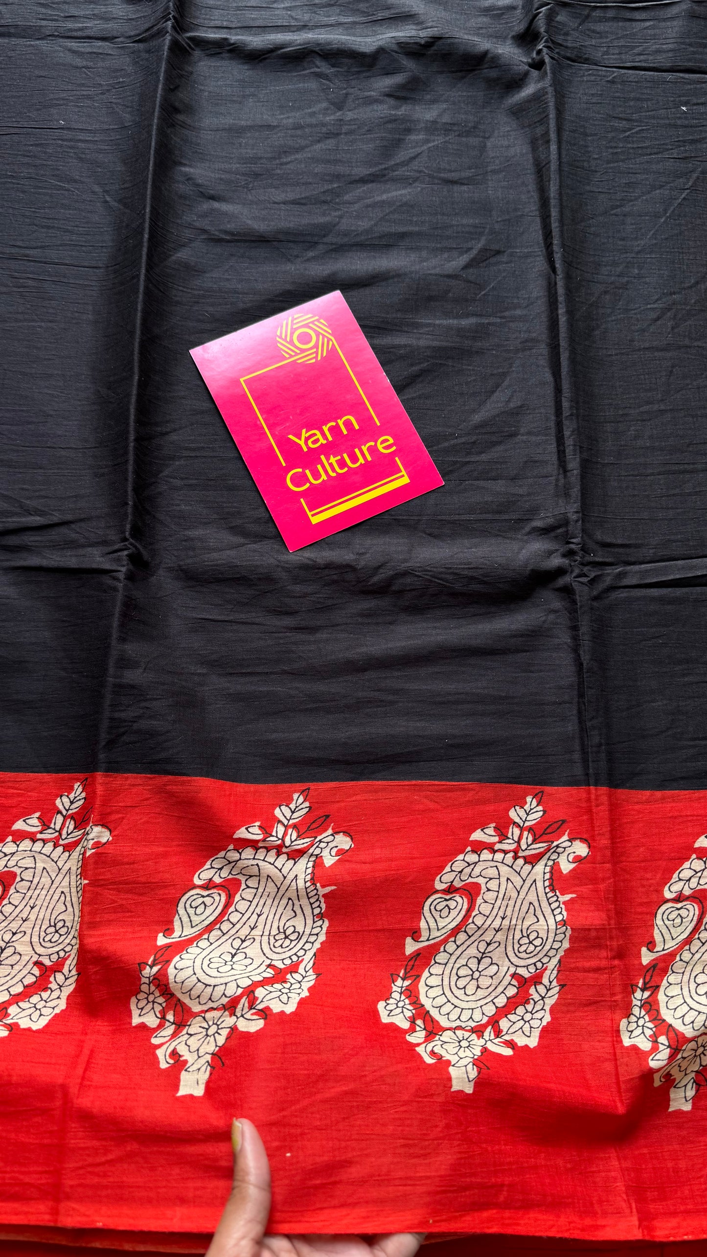 Black with red floral one sided border, soft cotton saree - YCTORCMA05